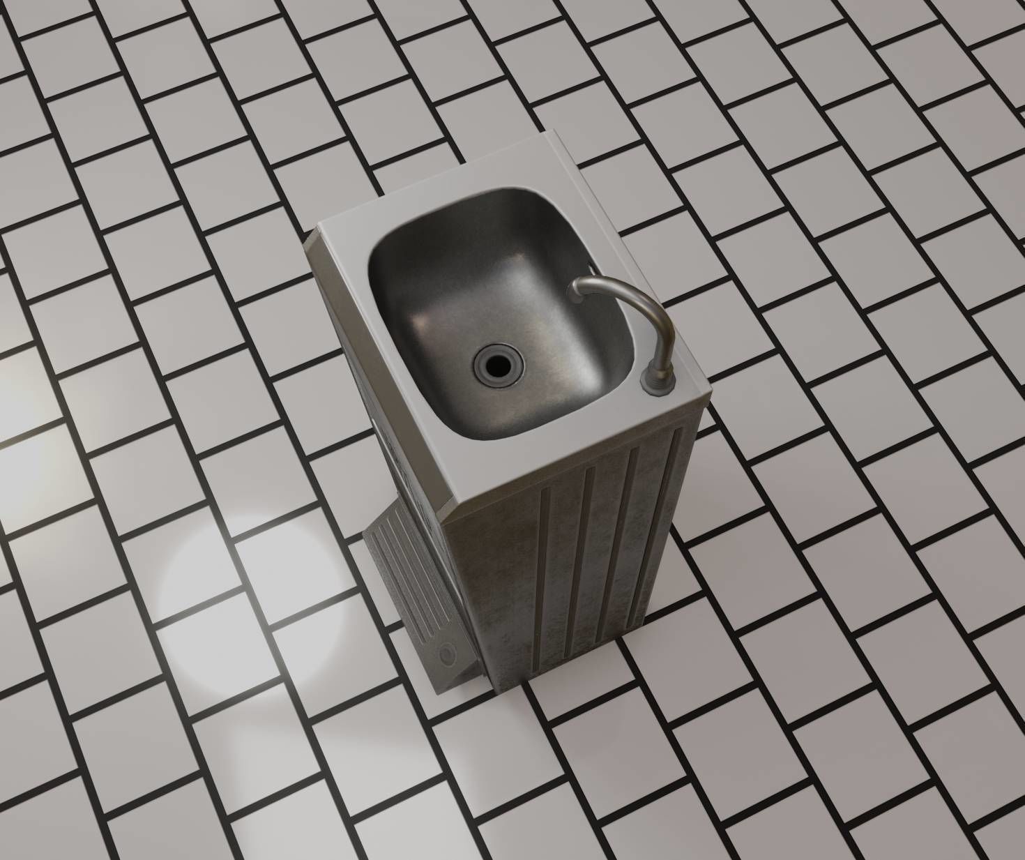 Public Metal Sink - 14 - with Wastebin Low-poly 3D model_33