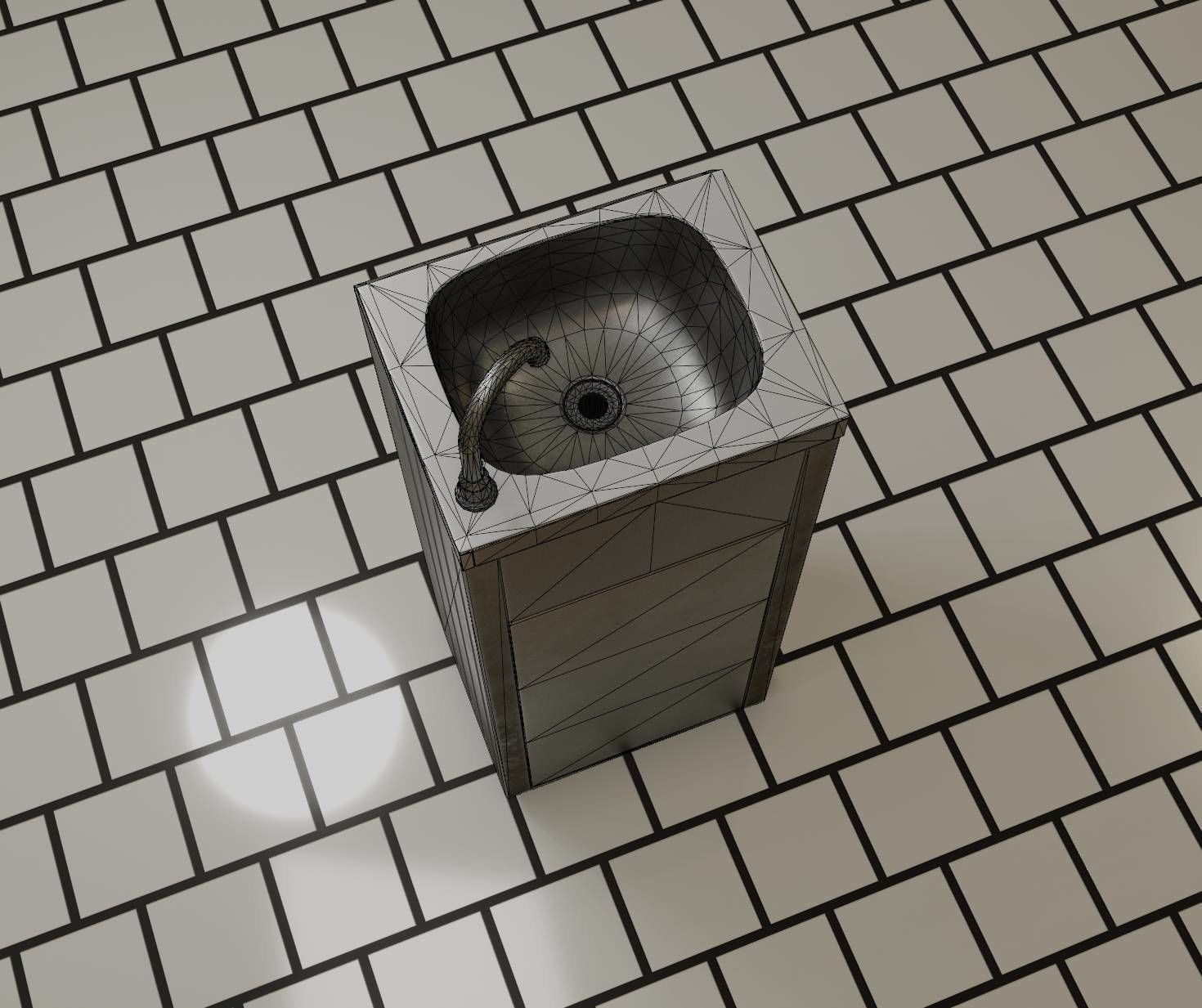 Public Metal Sink - 14 - with Wastebin Low-poly 3D model_31