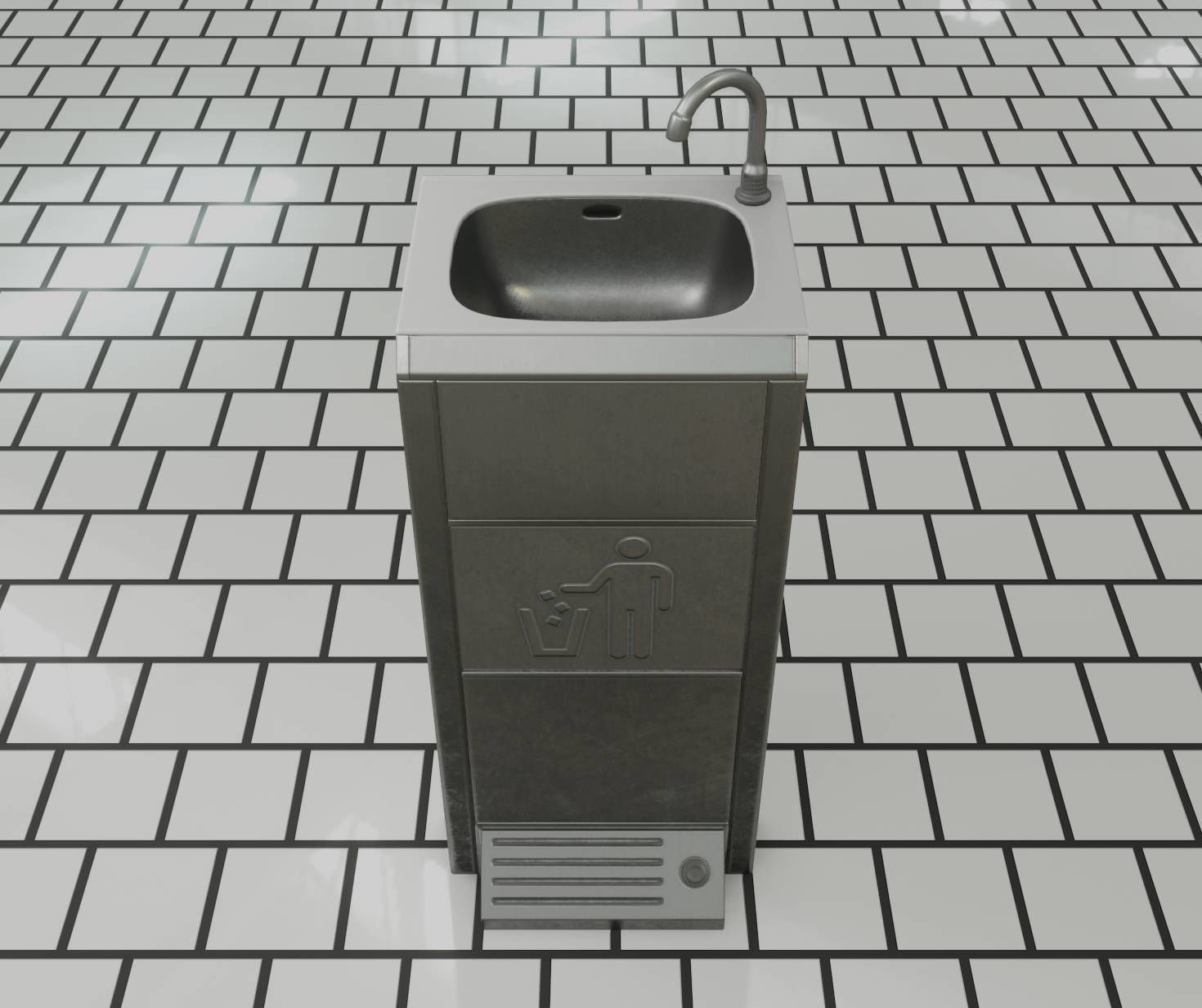Public Metal Sink - 14 - with Wastebin Low-poly 3D model_40