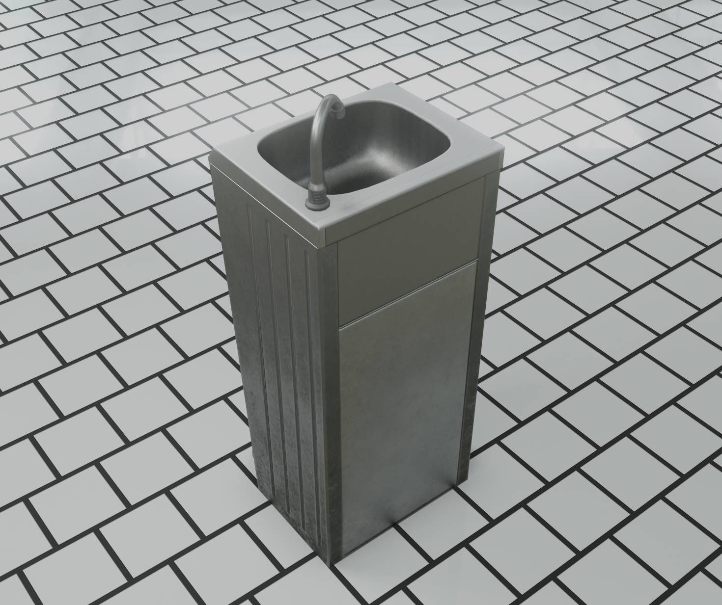Public Metal Sink - 14 - with Wastebin Low-poly 3D model_75