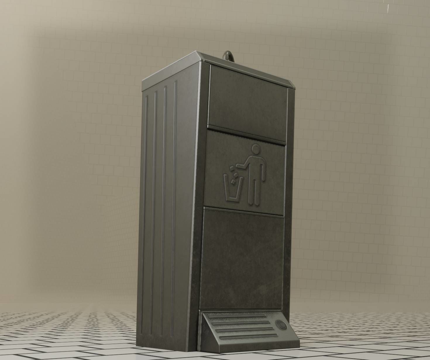 Public Metal Sink - 14 - with Wastebin Low-poly 3D model_57