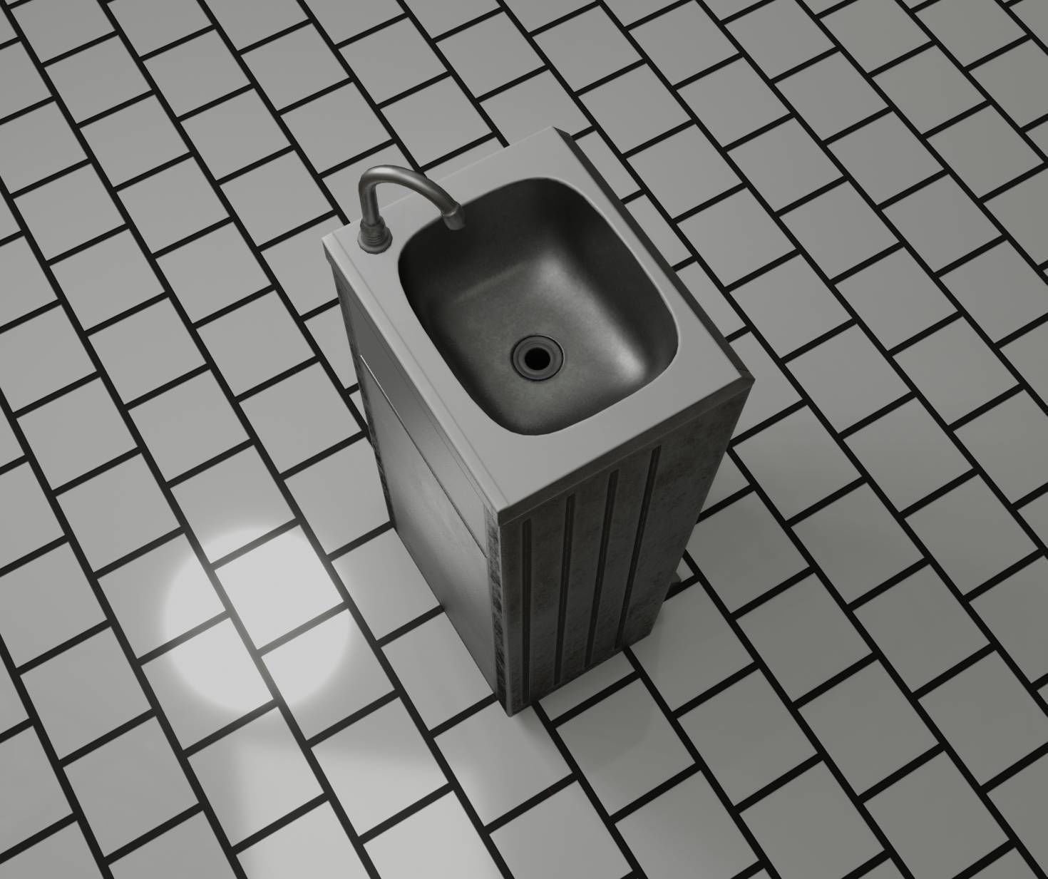 Public Metal Sink - 14 - with Wastebin Low-poly 3D model_29