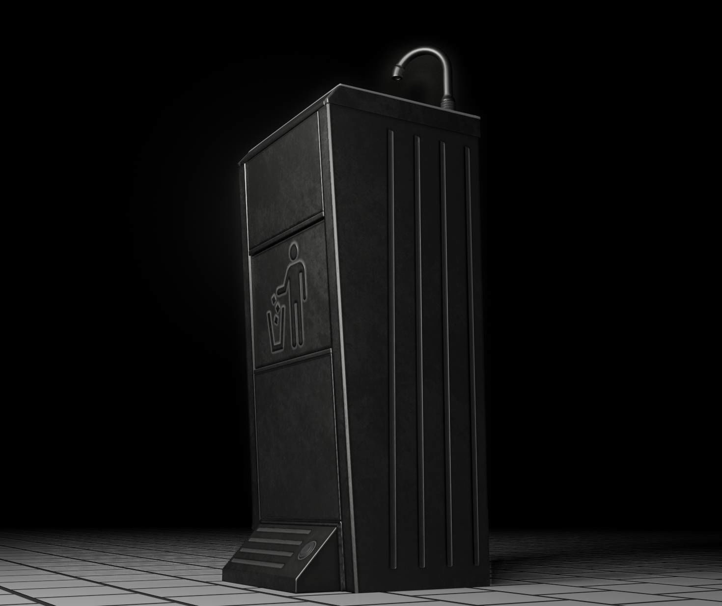 Public Metal Sink - 14 - with Wastebin Low-poly 3D model_1