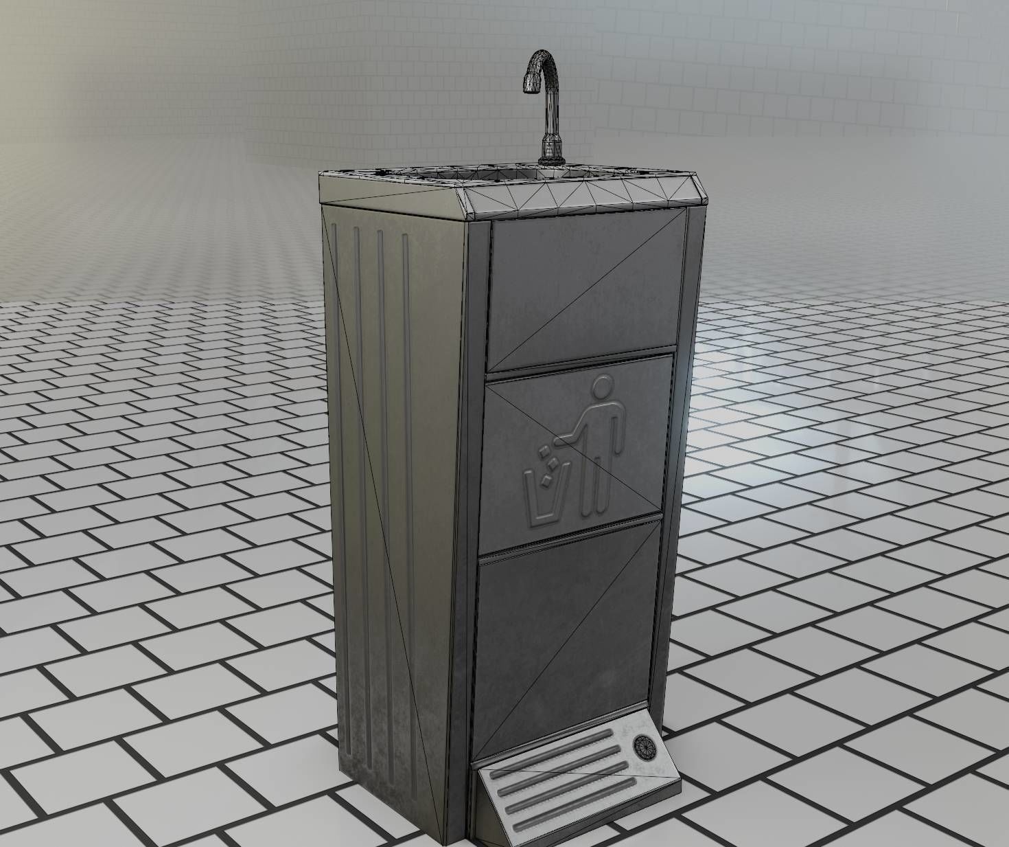 Public Metal Sink - 14 - with Wastebin Low-poly 3D model_79