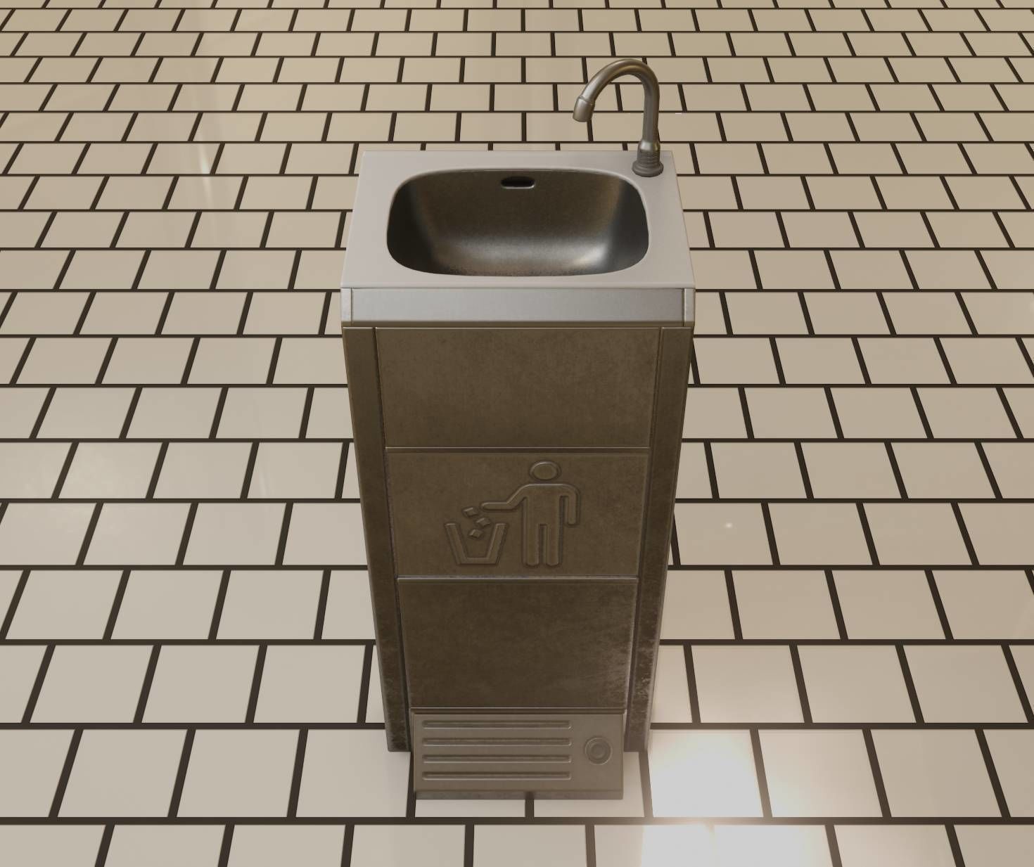 Public Metal Sink - 14 - with Wastebin Low-poly 3D model_71