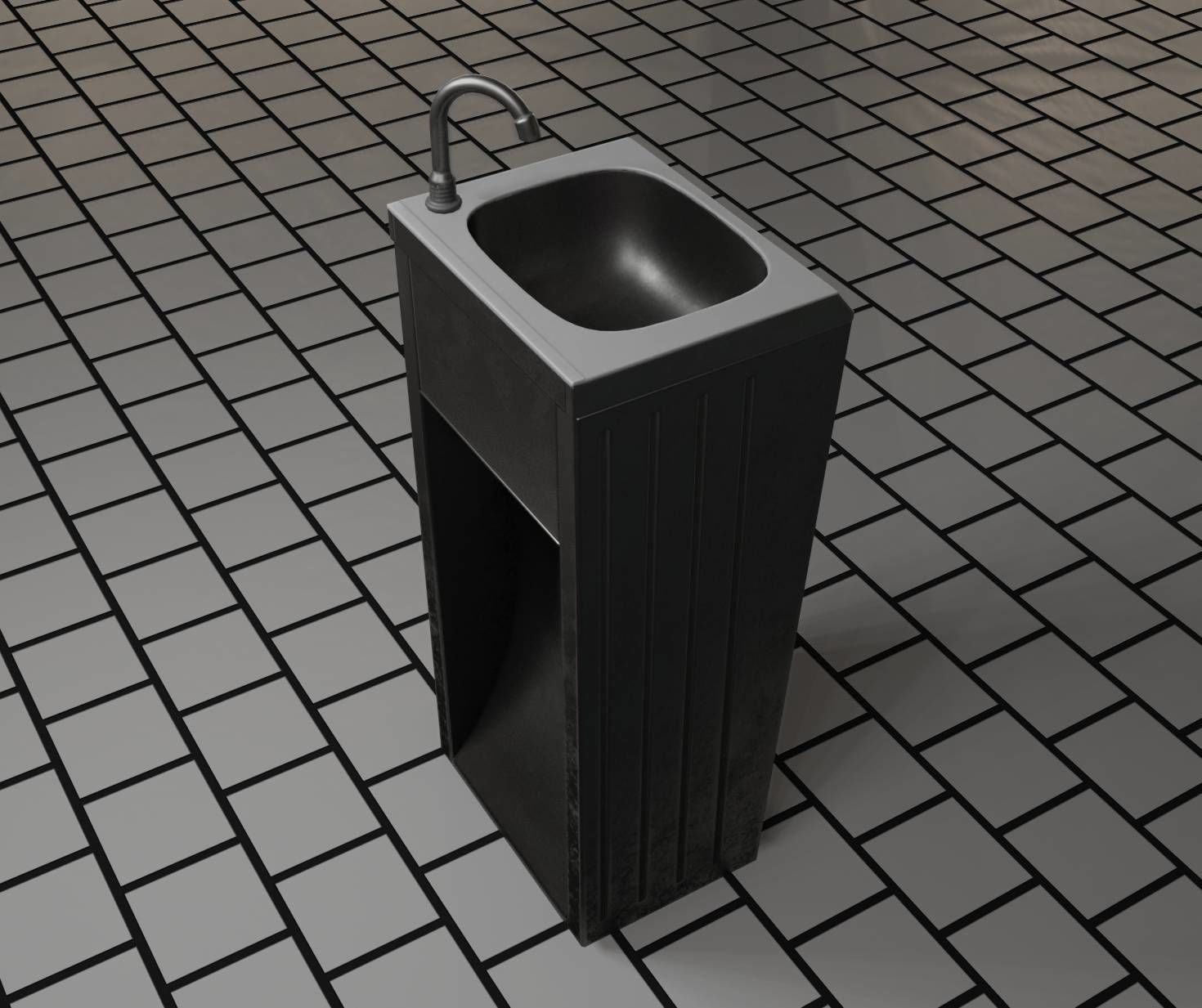 Public Metal Sink - 12- with Wastebin Low-poly 3D model_88