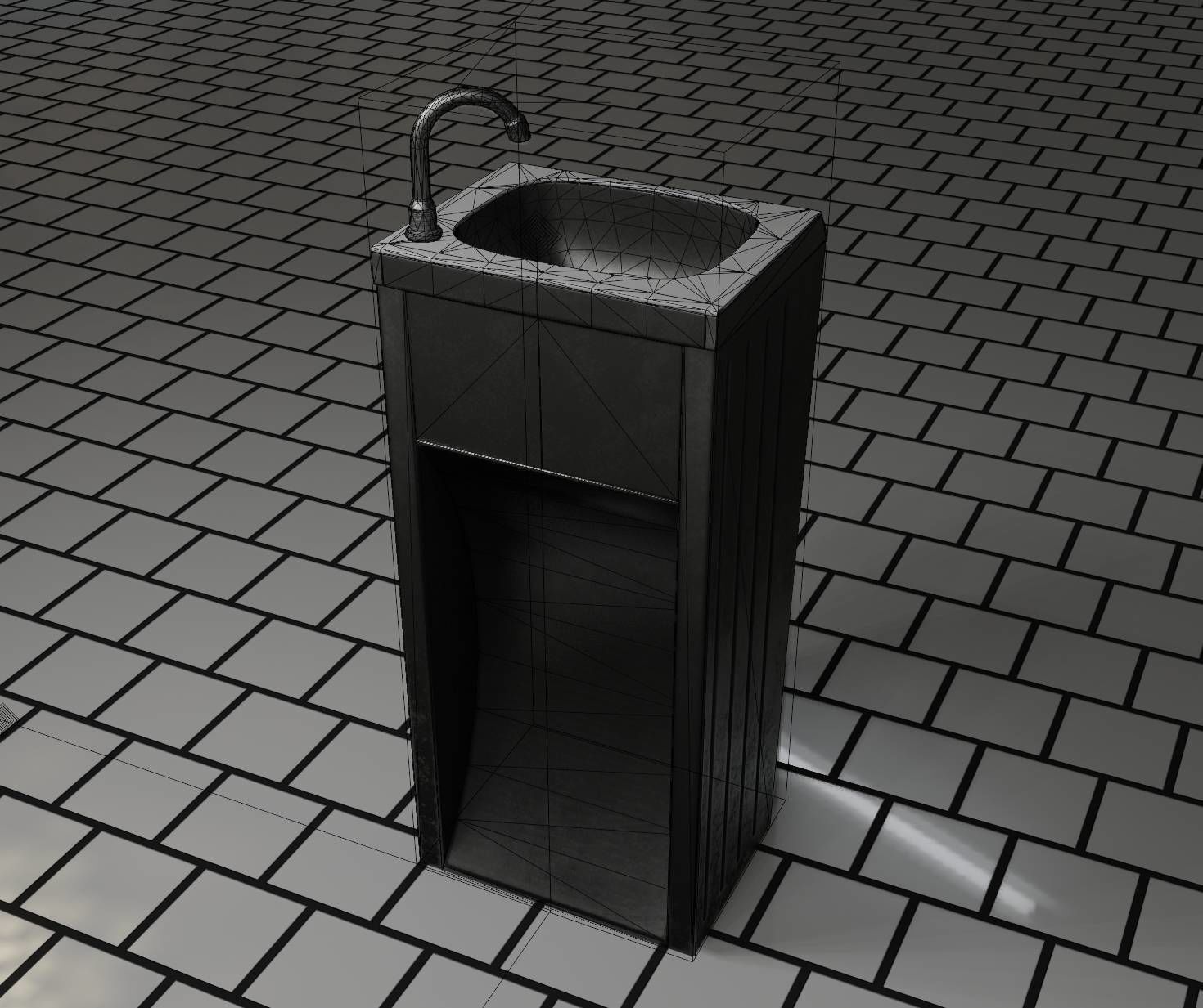 Public Metal Sink - 12- with Wastebin Low-poly 3D model_22