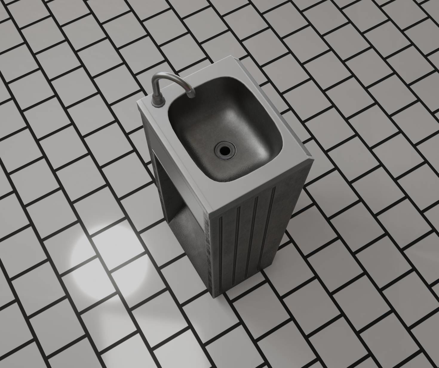 Public Metal Sink - 12- with Wastebin Low-poly 3D model_43