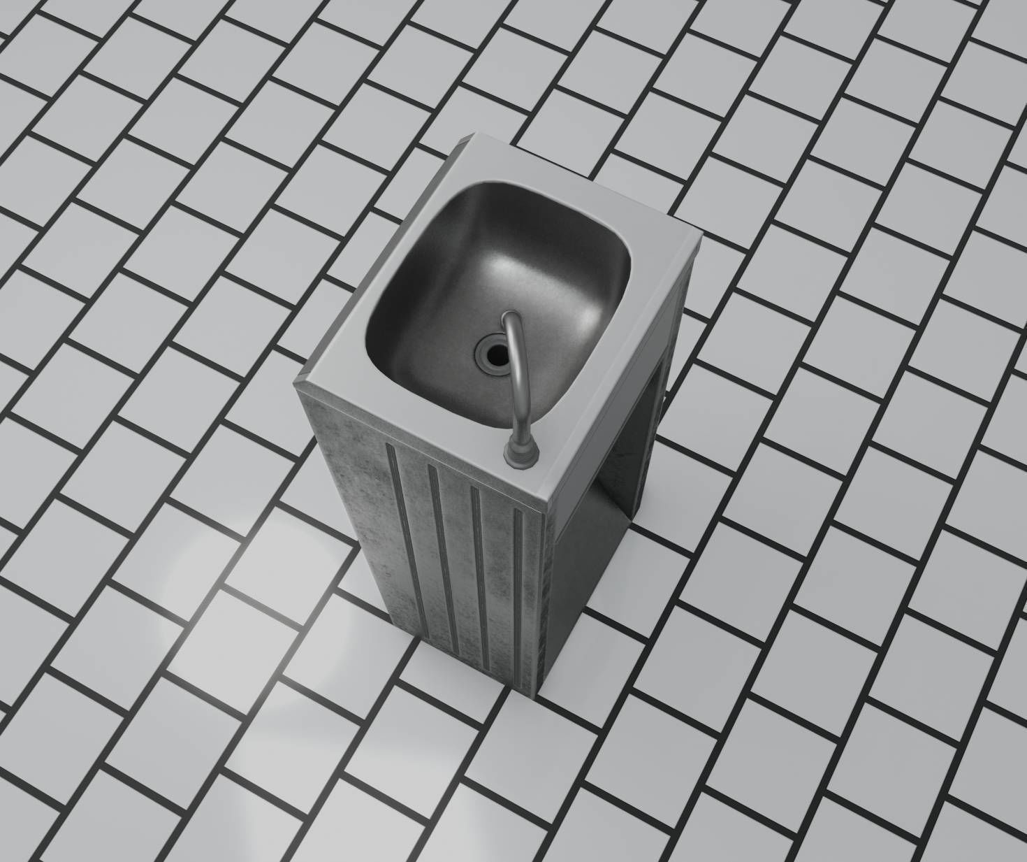 Public Metal Sink - 12- with Wastebin Low-poly 3D model_46