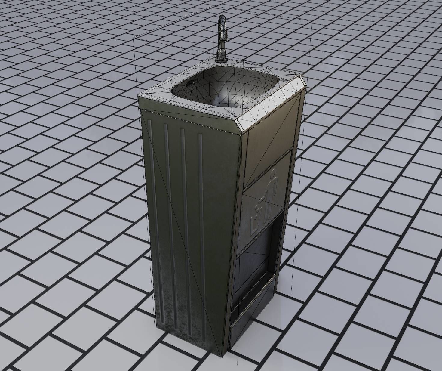 Public Metal Sink - 12- with Wastebin Low-poly 3D model_81