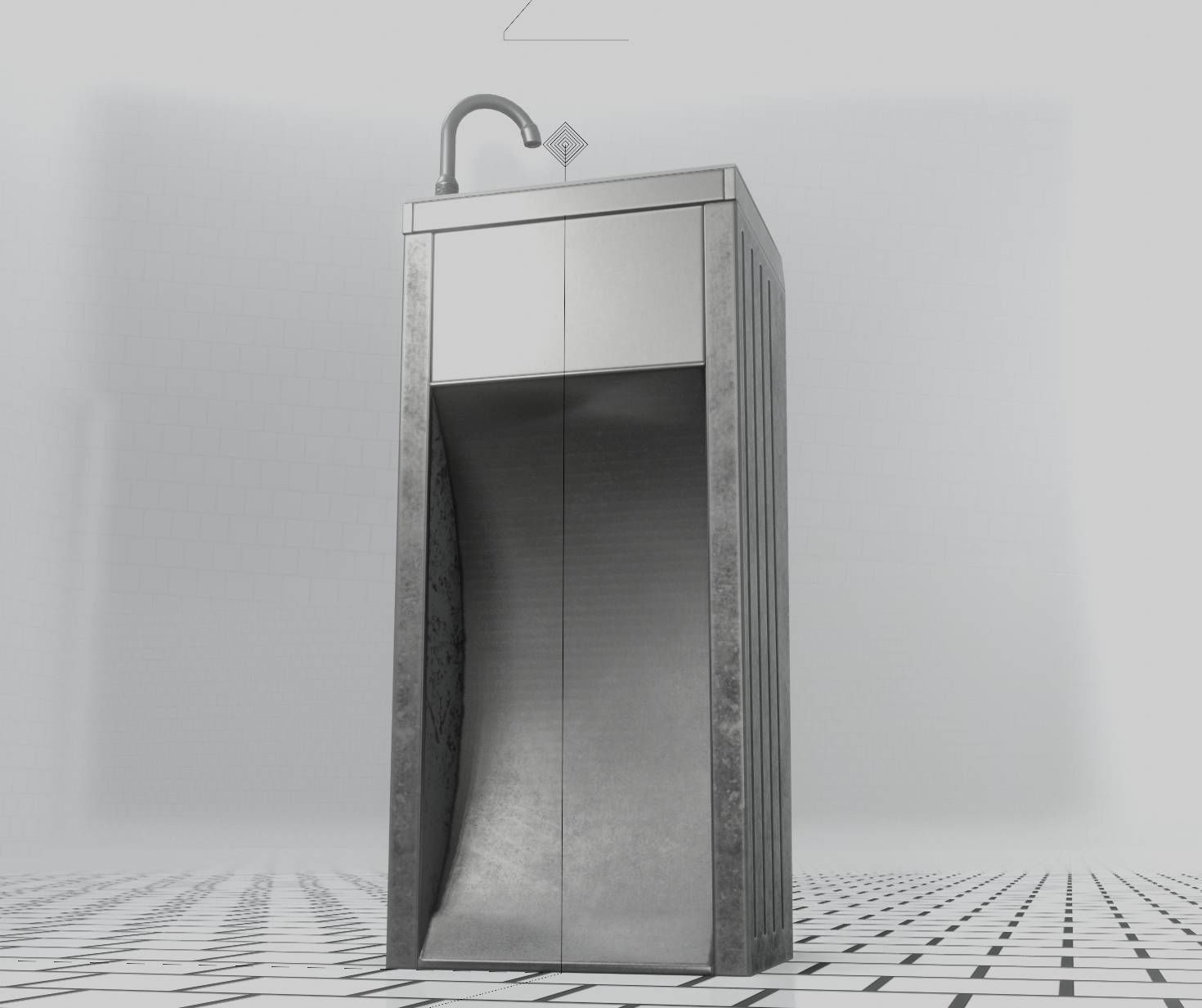 Public Metal Sink - 12- with Wastebin Low-poly 3D model_66