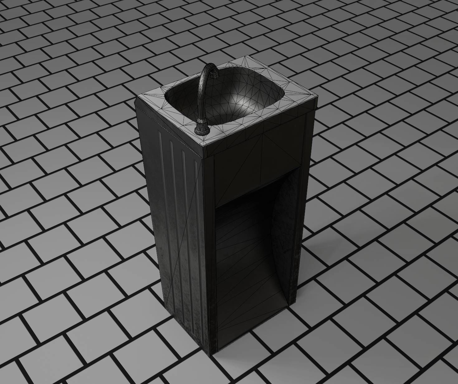 Public Metal Sink - 12- with Wastebin Low-poly 3D model_27