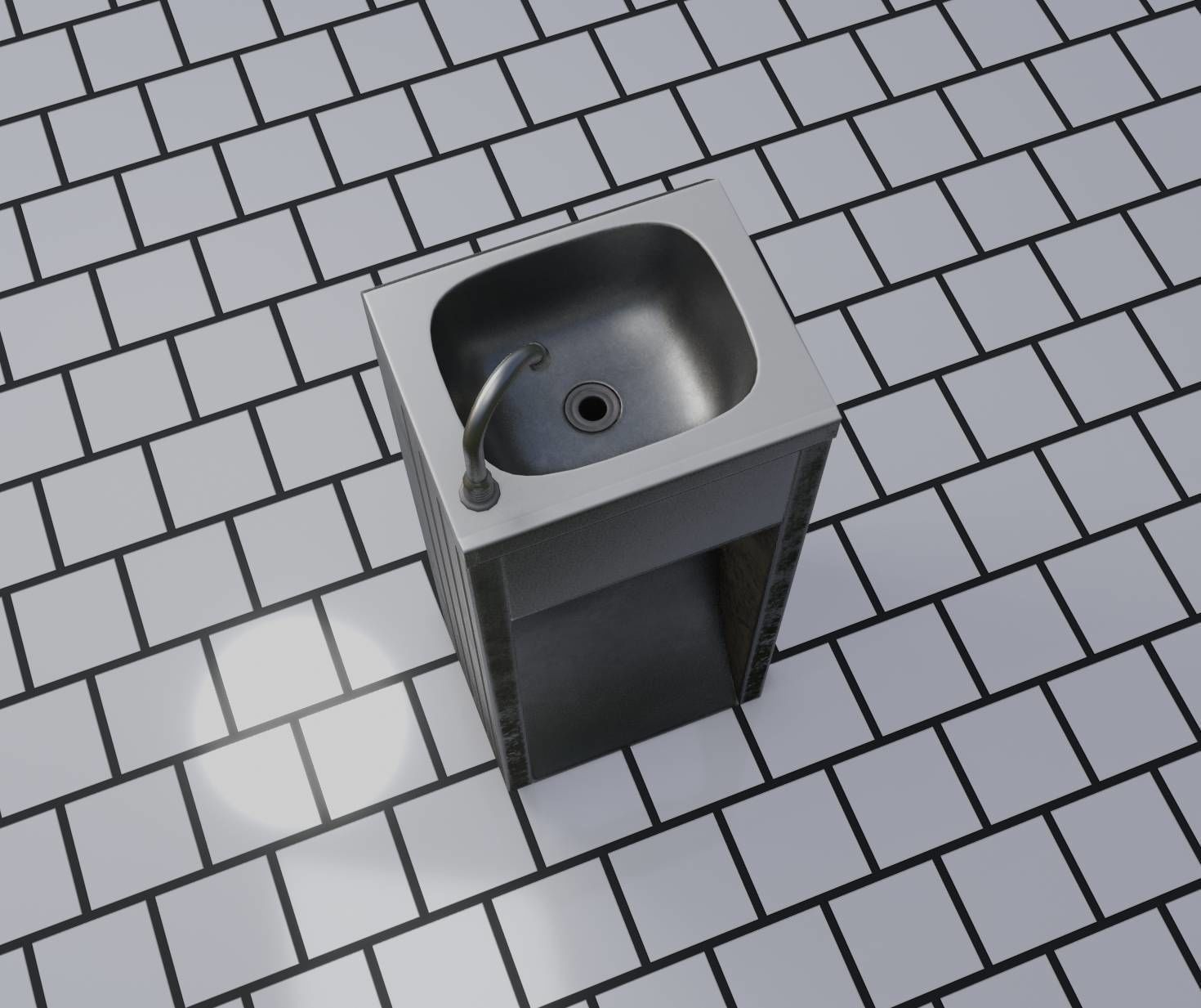 Public Metal Sink - 12- with Wastebin Low-poly 3D model_14