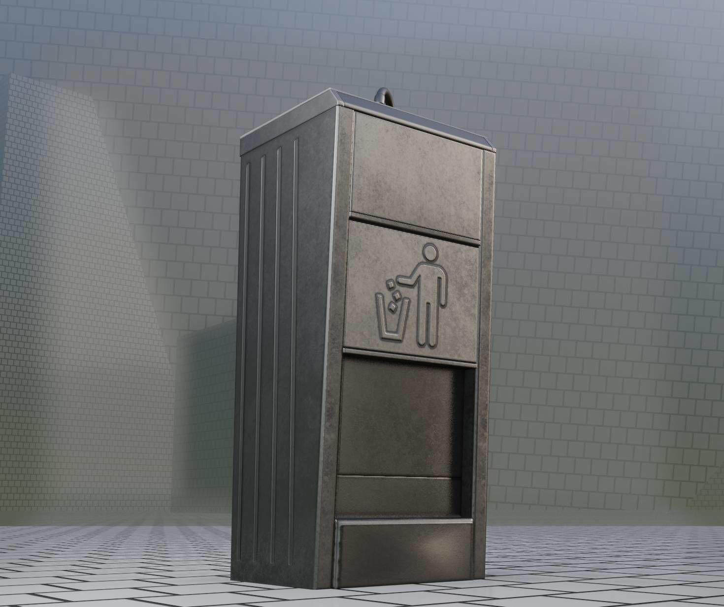 Public Metal Sink - 12- with Wastebin Low-poly 3D model_71
