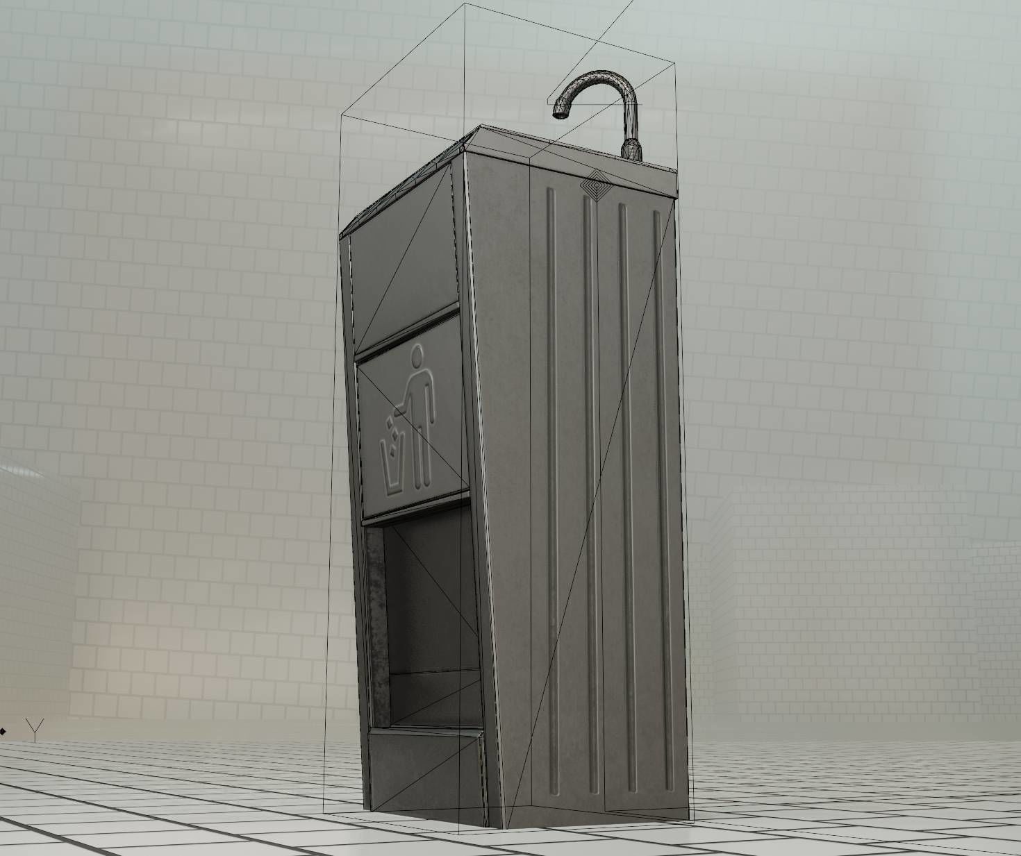 Public Metal Sink - 12- with Wastebin Low-poly 3D model_38