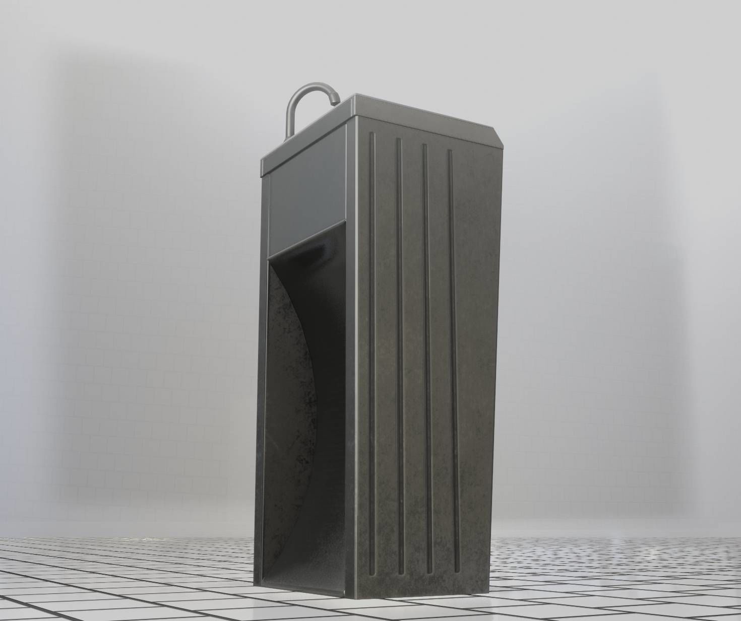 Public Metal Sink - 12- with Wastebin Low-poly 3D model_11