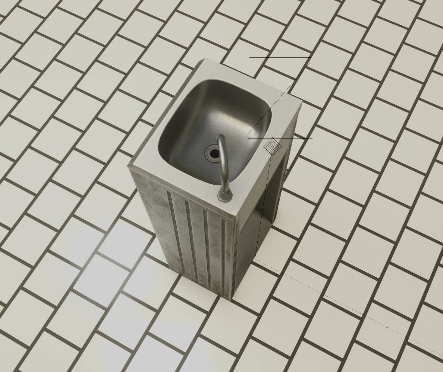 Public Metal Sink - 12- with Wastebin Low-poly 3D model_15