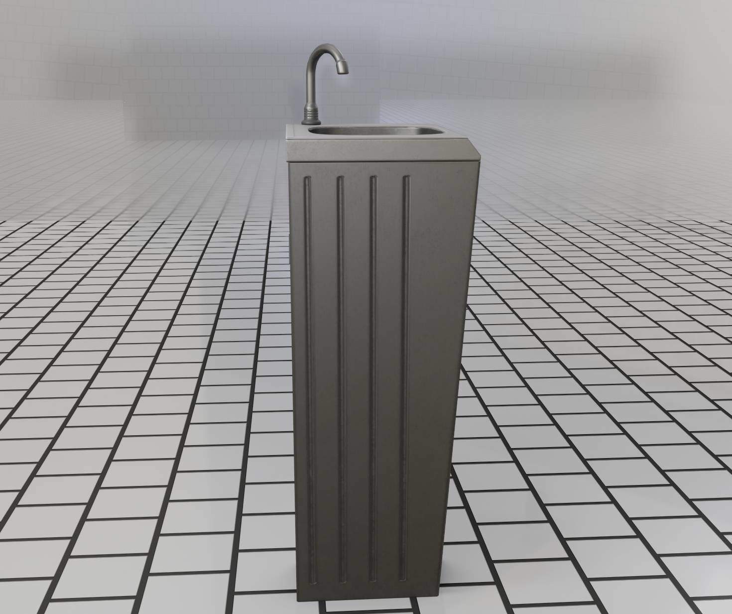Public Metal Sink - 12- with Wastebin Low-poly 3D model_2