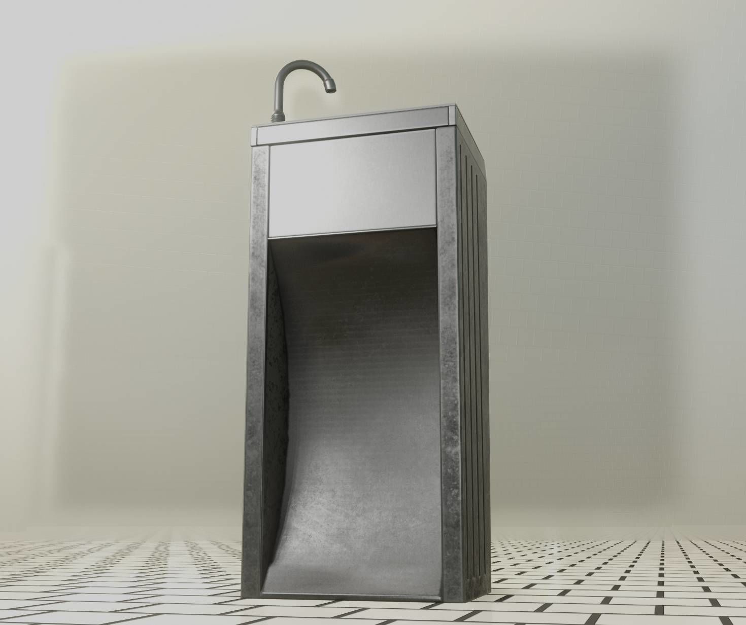 Public Metal Sink - 12- with Wastebin Low-poly 3D model_35