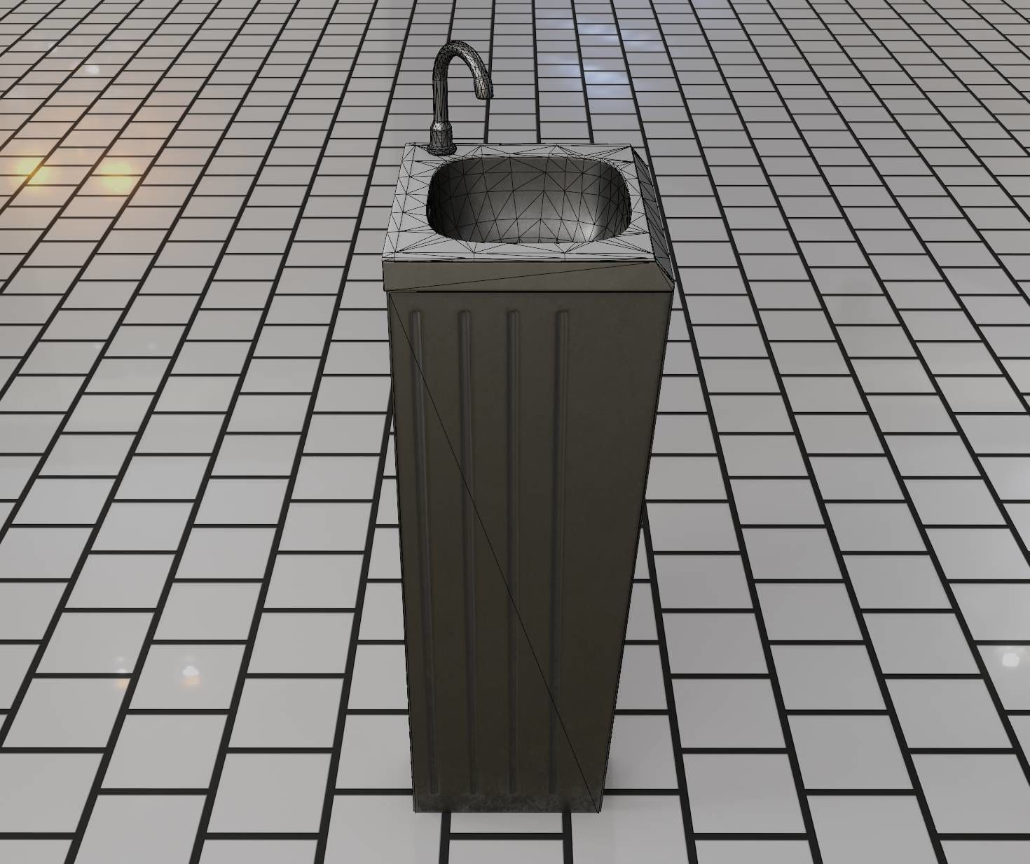 Public Metal Sink - 12- with Wastebin Low-poly 3D model_51