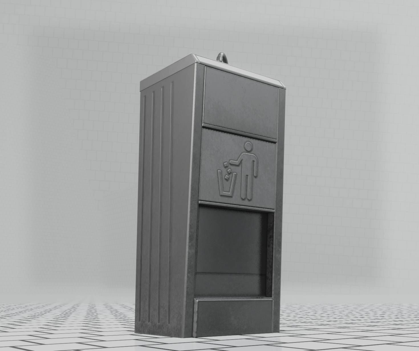Public Metal Sink - 12- with Wastebin Low-poly 3D model_9