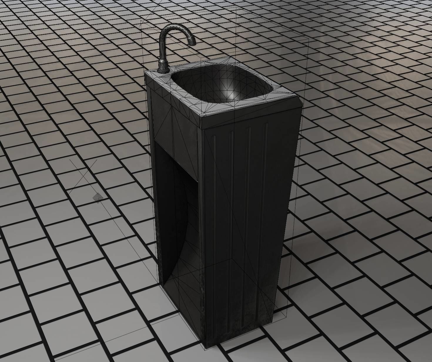 Public Metal Sink - 12- with Wastebin Low-poly 3D model_21
