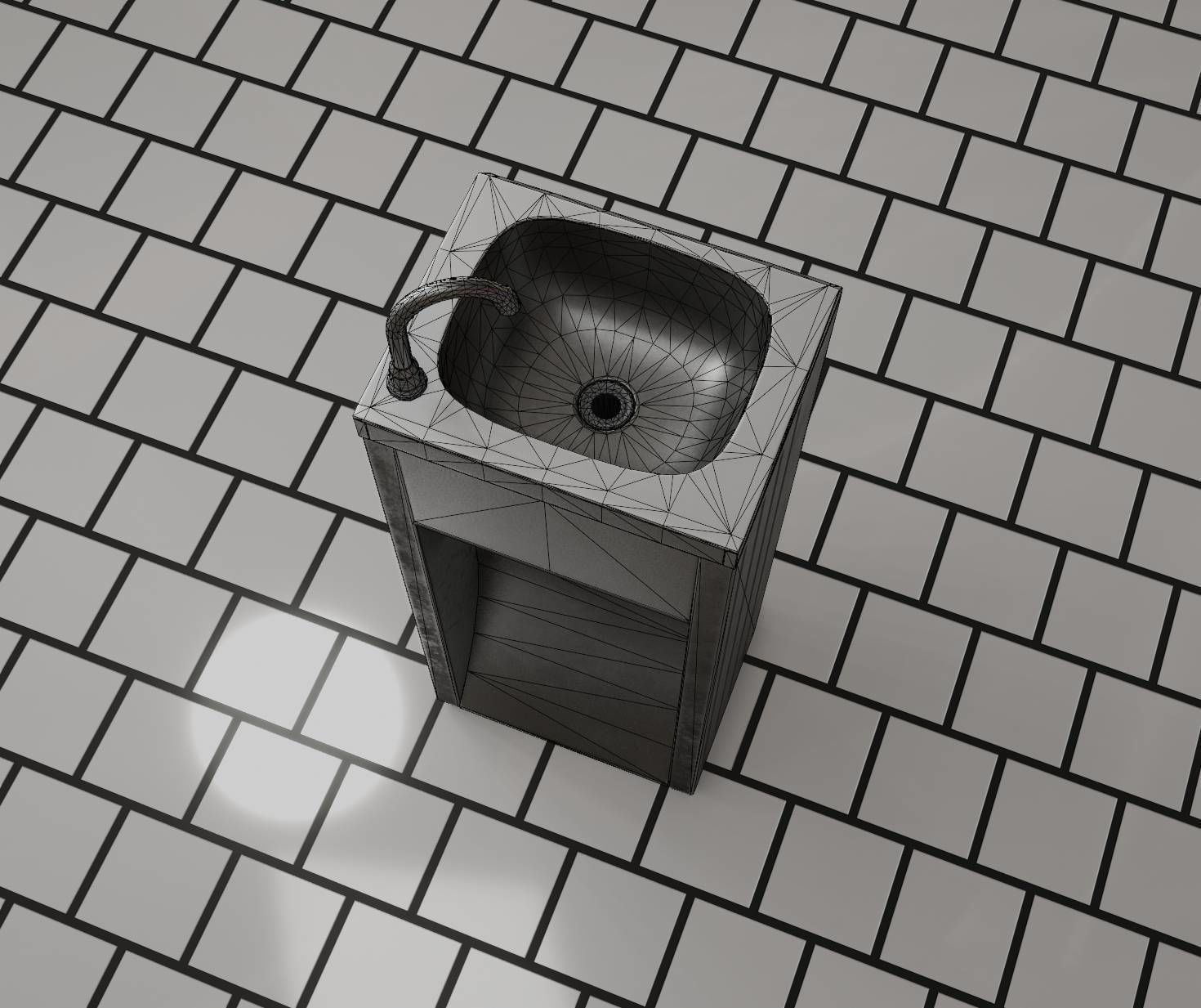 Public Metal Sink - 12- with Wastebin Low-poly 3D model_75