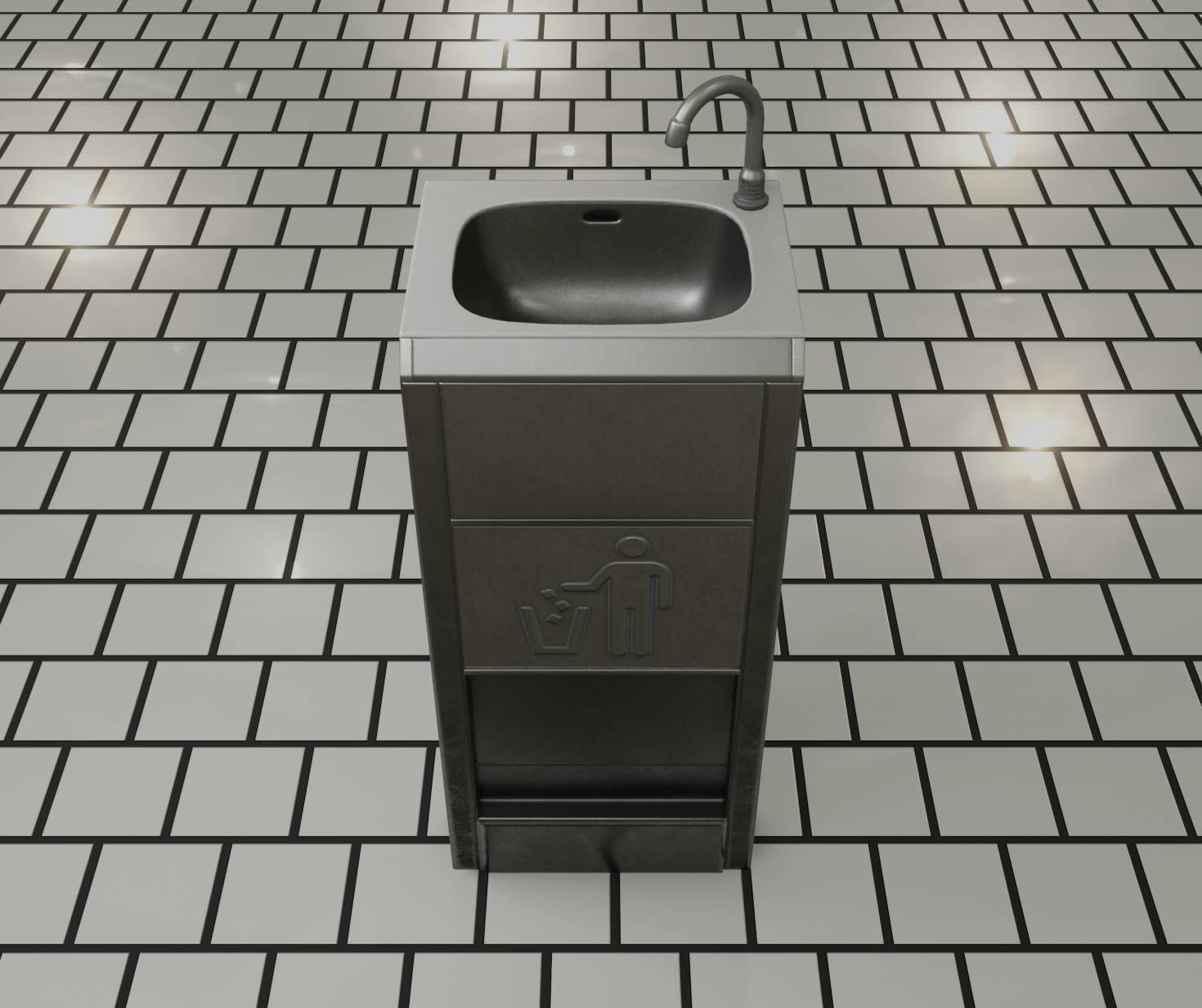Public Metal Sink - 12- with Wastebin Low-poly 3D model_54