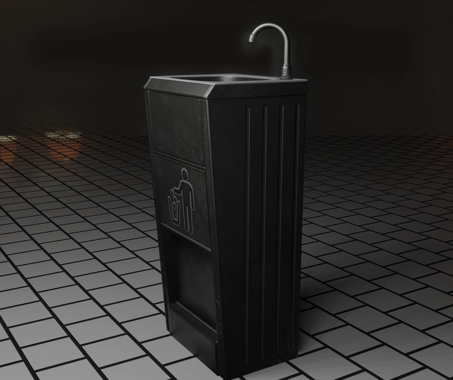 Public Metal Sink - 12- with Wastebin Low-poly 3D model_91