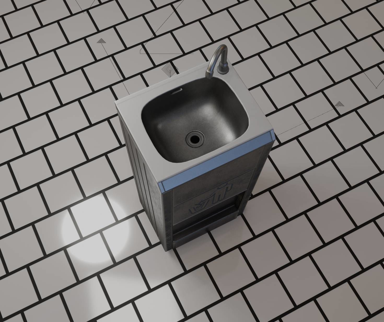 Public Metal Sink - 12- with Wastebin Low-poly 3D model_49