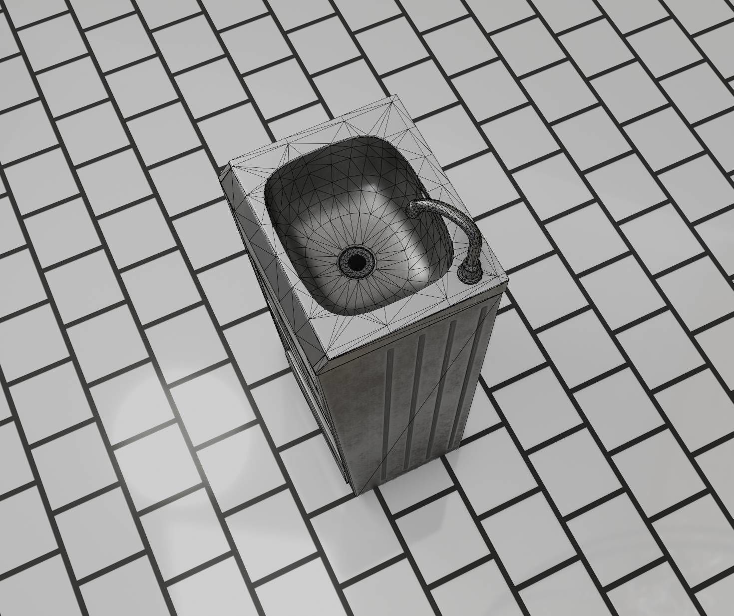 Public Metal Sink - 12- with Wastebin Low-poly 3D model_78