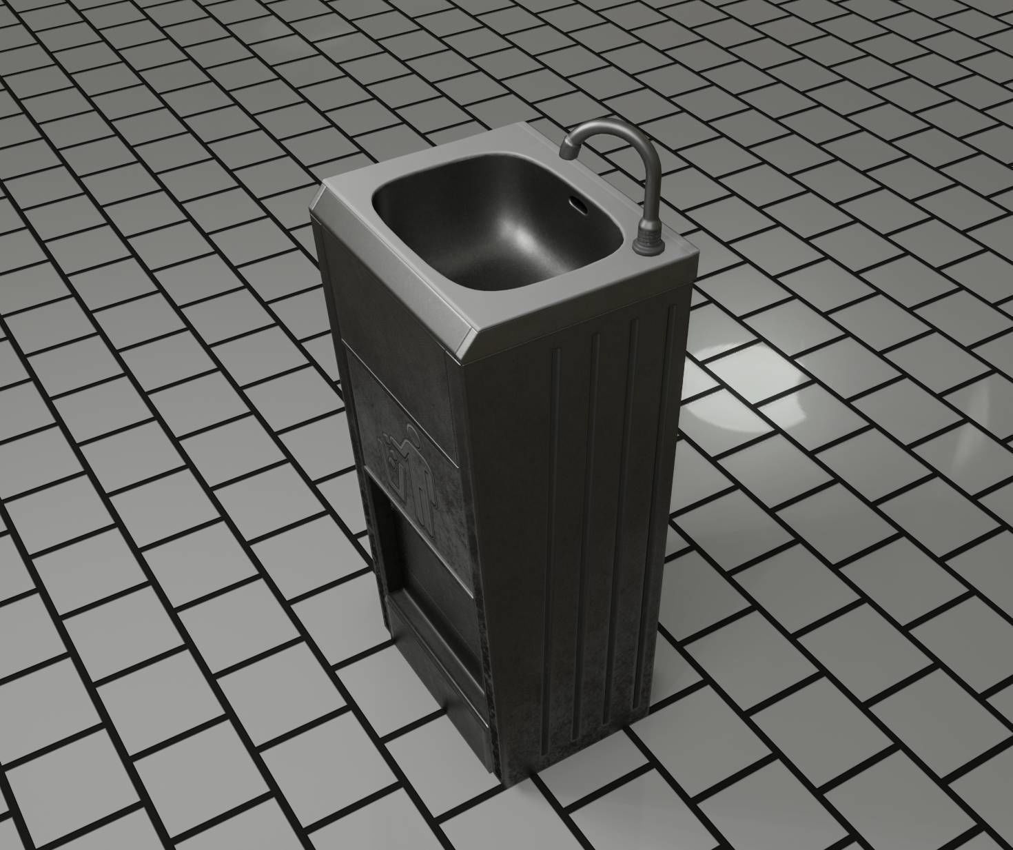 Public Metal Sink - 12- with Wastebin Low-poly 3D model_28