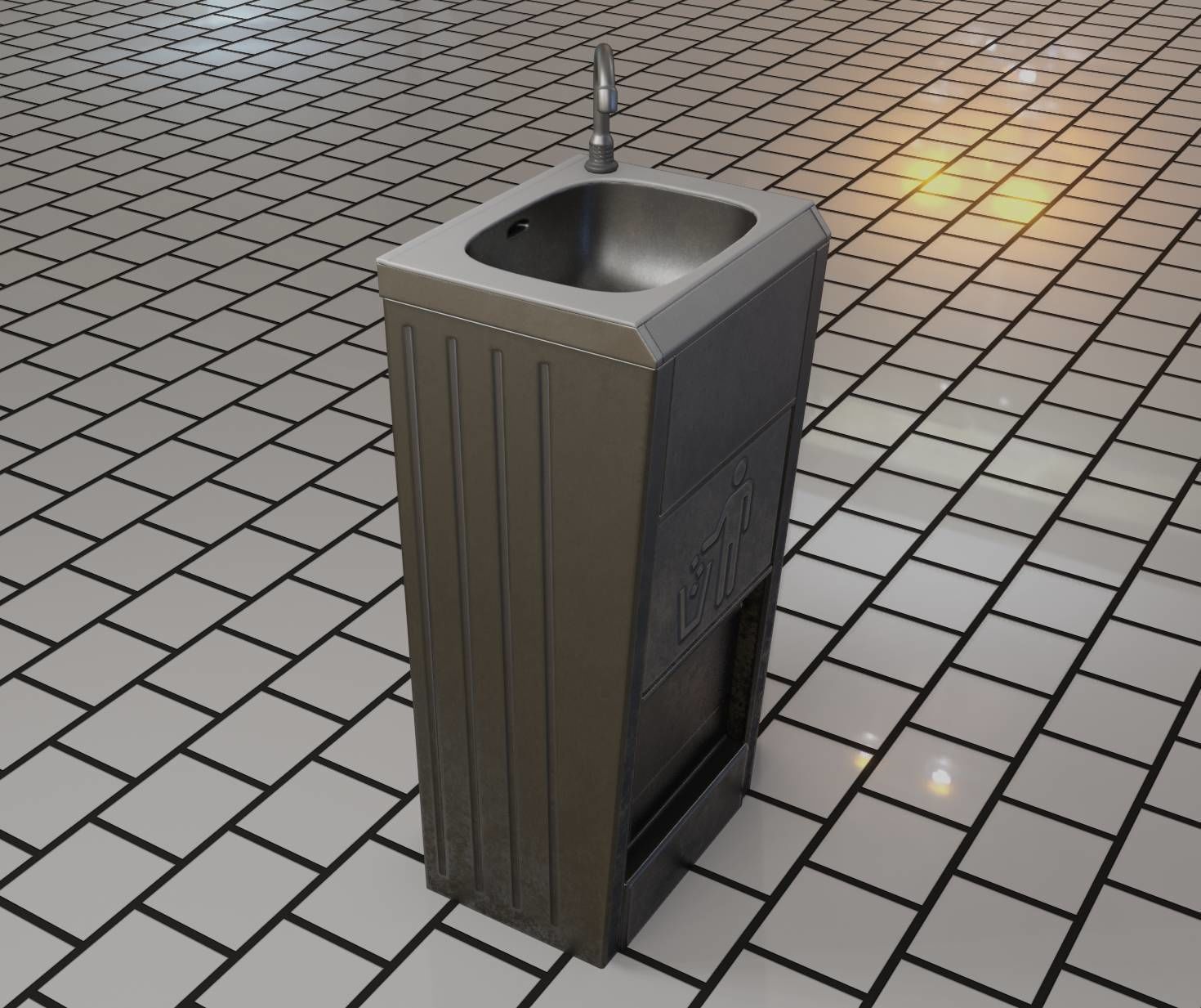Public Metal Sink - 12- with Wastebin Low-poly 3D model_50
