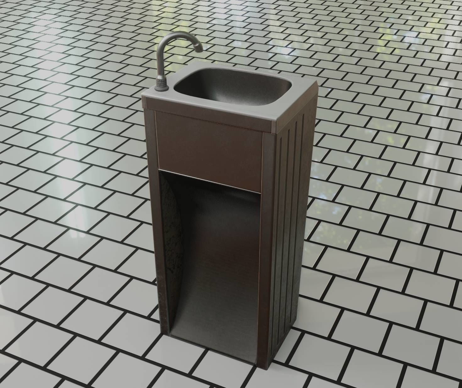 Public Metal Sink - 12- with Wastebin Low-poly 3D model_84
