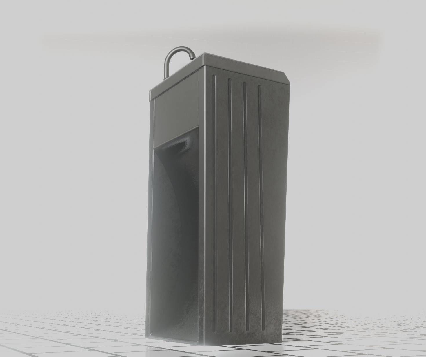 Public Metal Sink - 12- with Wastebin Low-poly 3D model_42