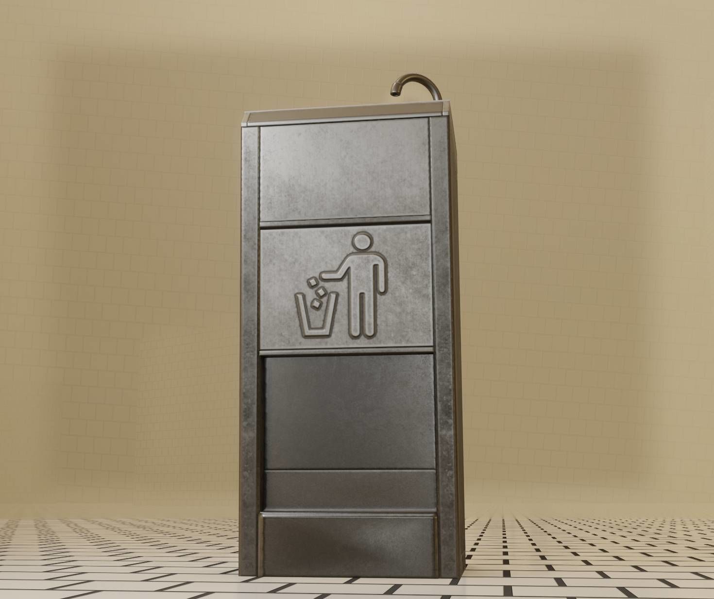 Public Metal Sink - 12- with Wastebin Low-poly 3D model_70