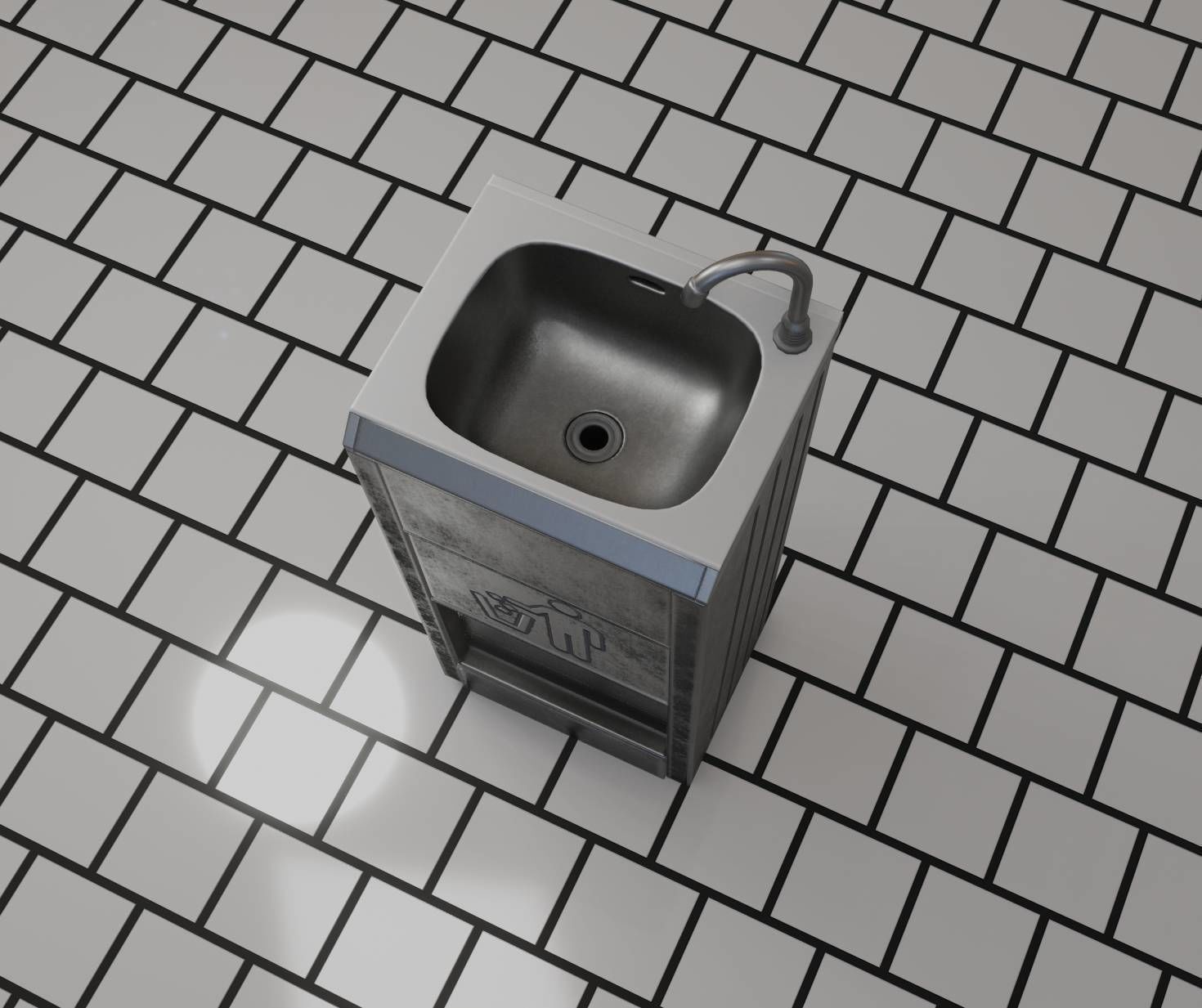 Public Metal Sink - 12- with Wastebin Low-poly 3D model_48