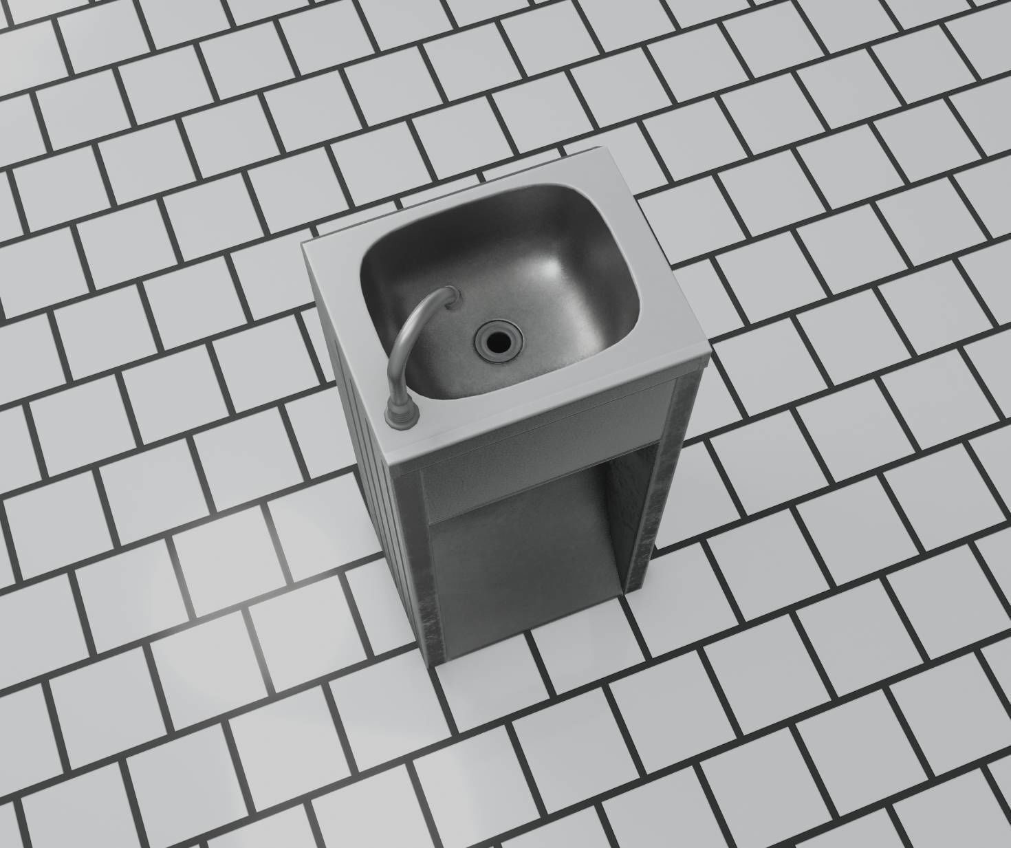 Public Metal Sink - 12- with Wastebin Low-poly 3D model_76