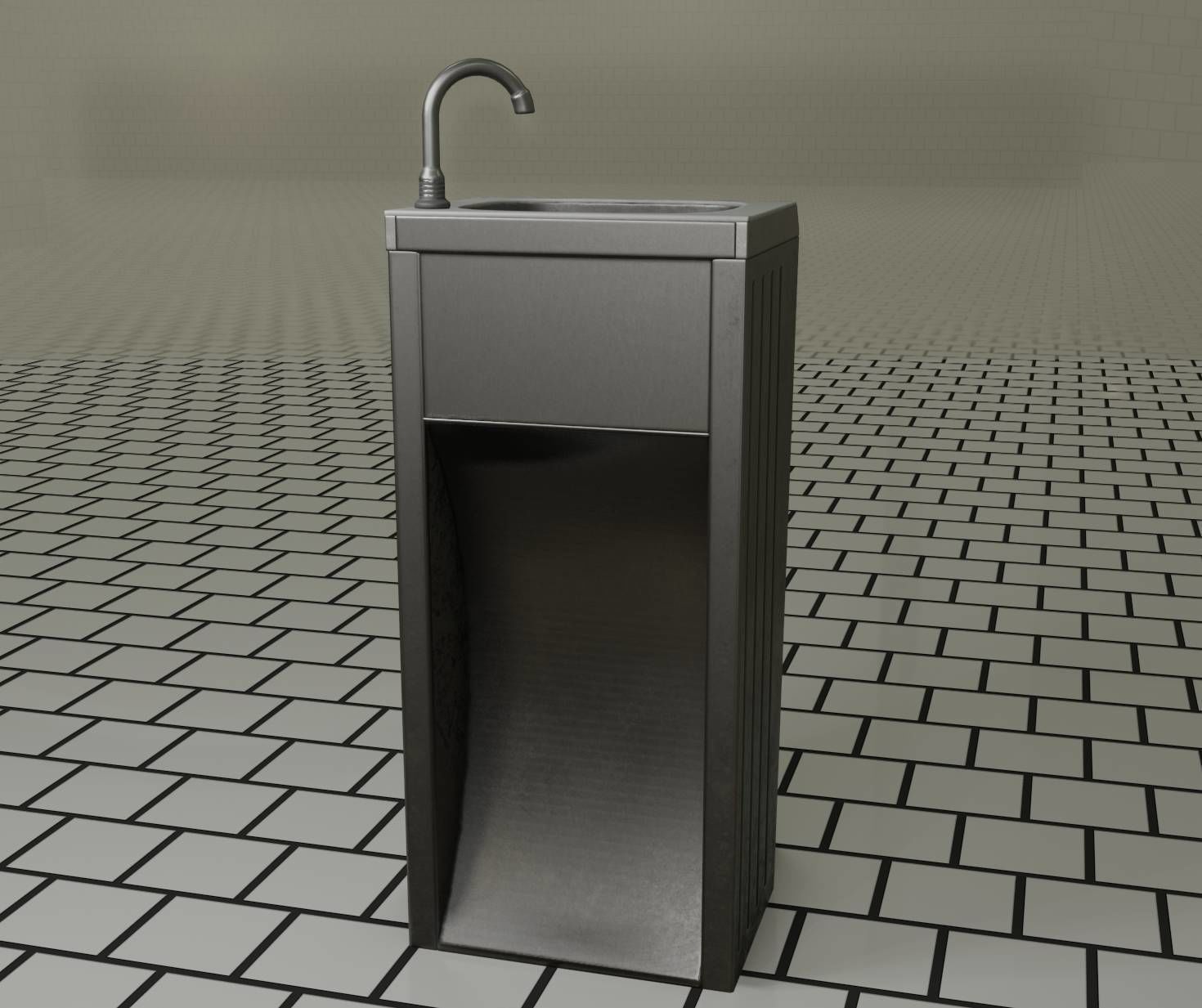 Public Metal Sink - 12- with Wastebin Low-poly 3D model_96