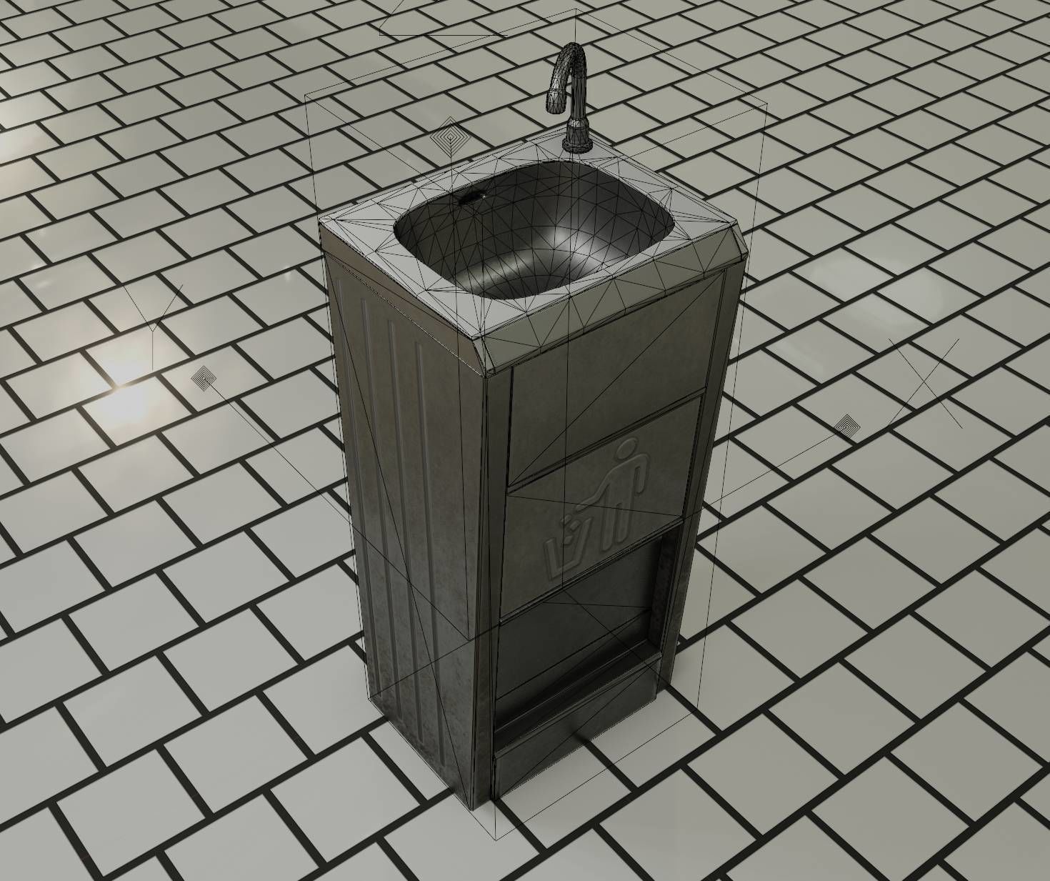 Public Metal Sink - 12- with Wastebin Low-poly 3D model_55