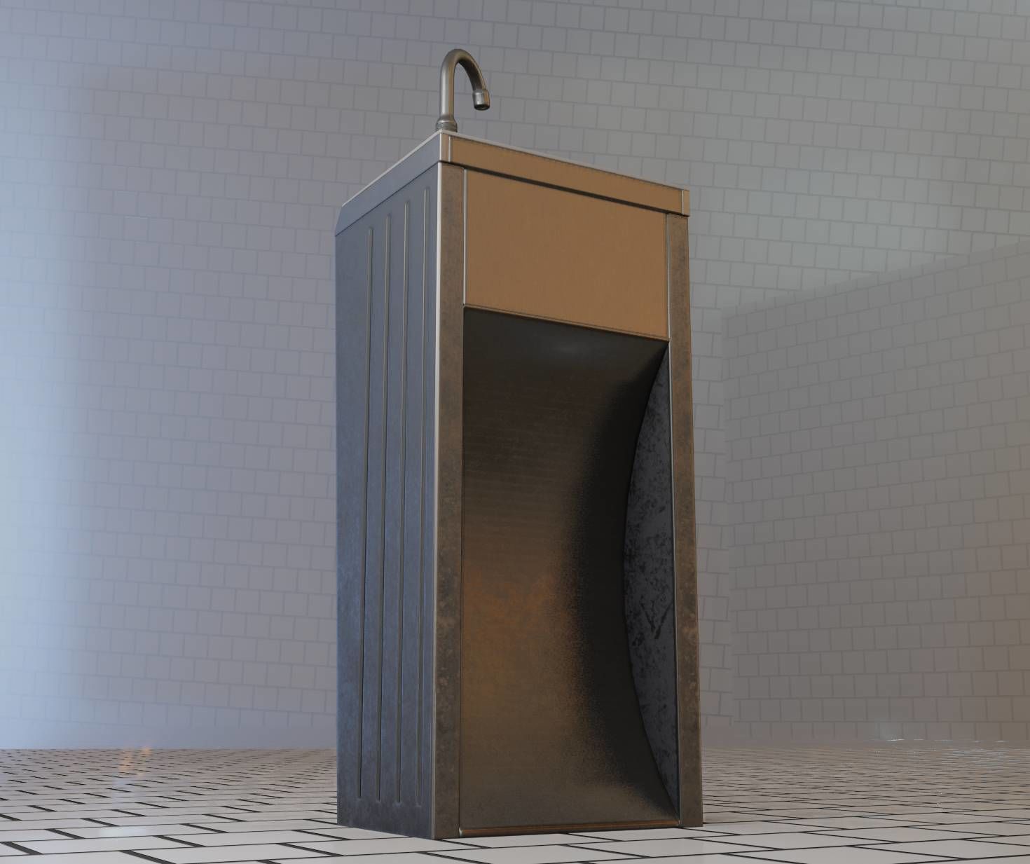 Public Metal Sink - 12- with Wastebin Low-poly 3D model_67