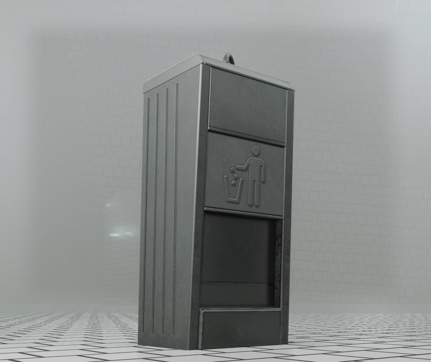 Public Metal Sink - 12- with Wastebin Low-poly 3D model_40