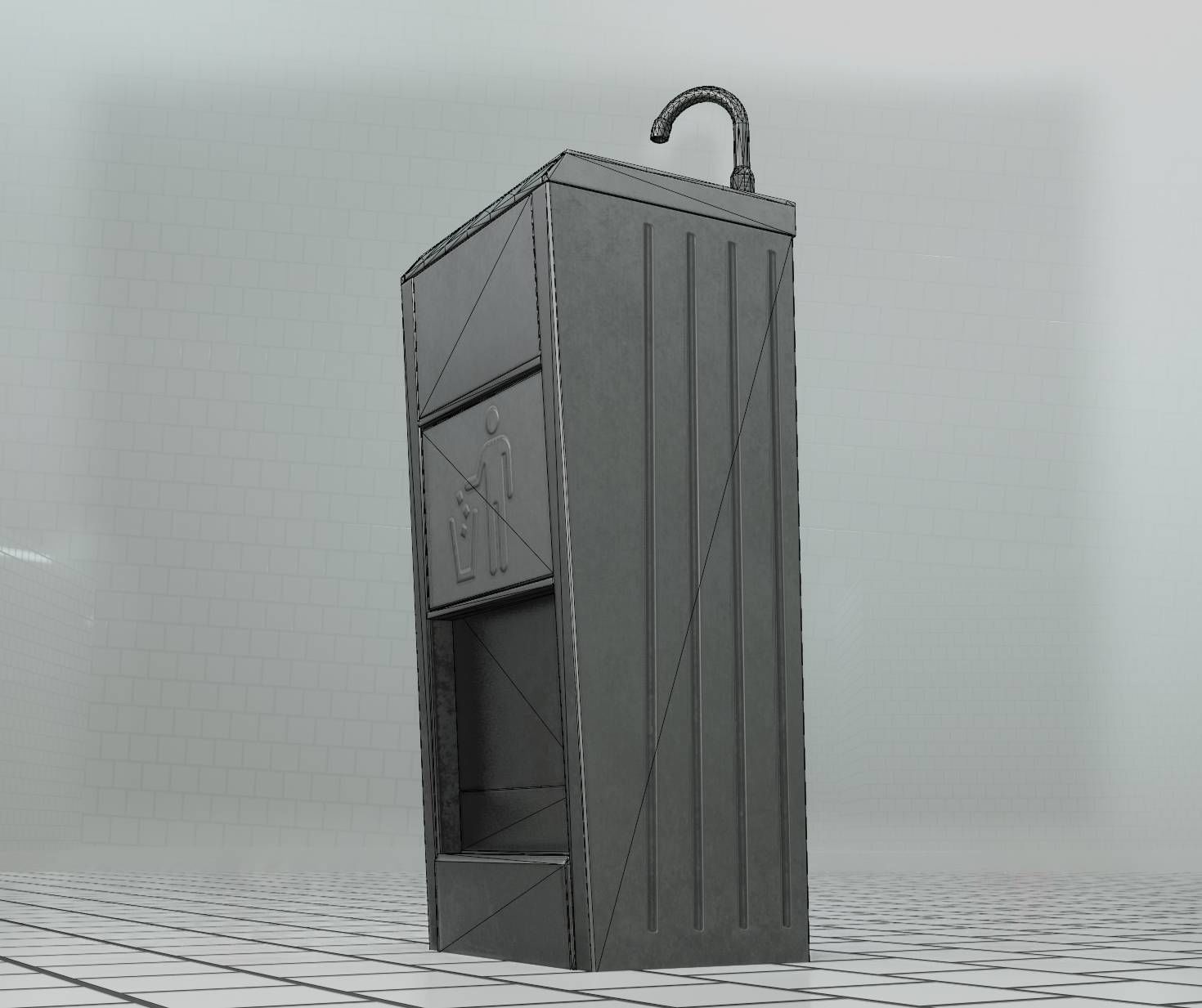 Public Metal Sink - 12- with Wastebin Low-poly 3D model_8