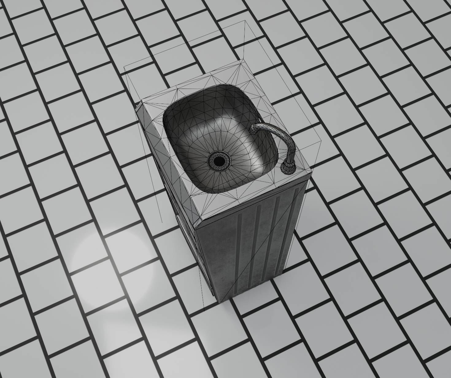 Public Metal Sink - 12- with Wastebin Low-poly 3D model_47