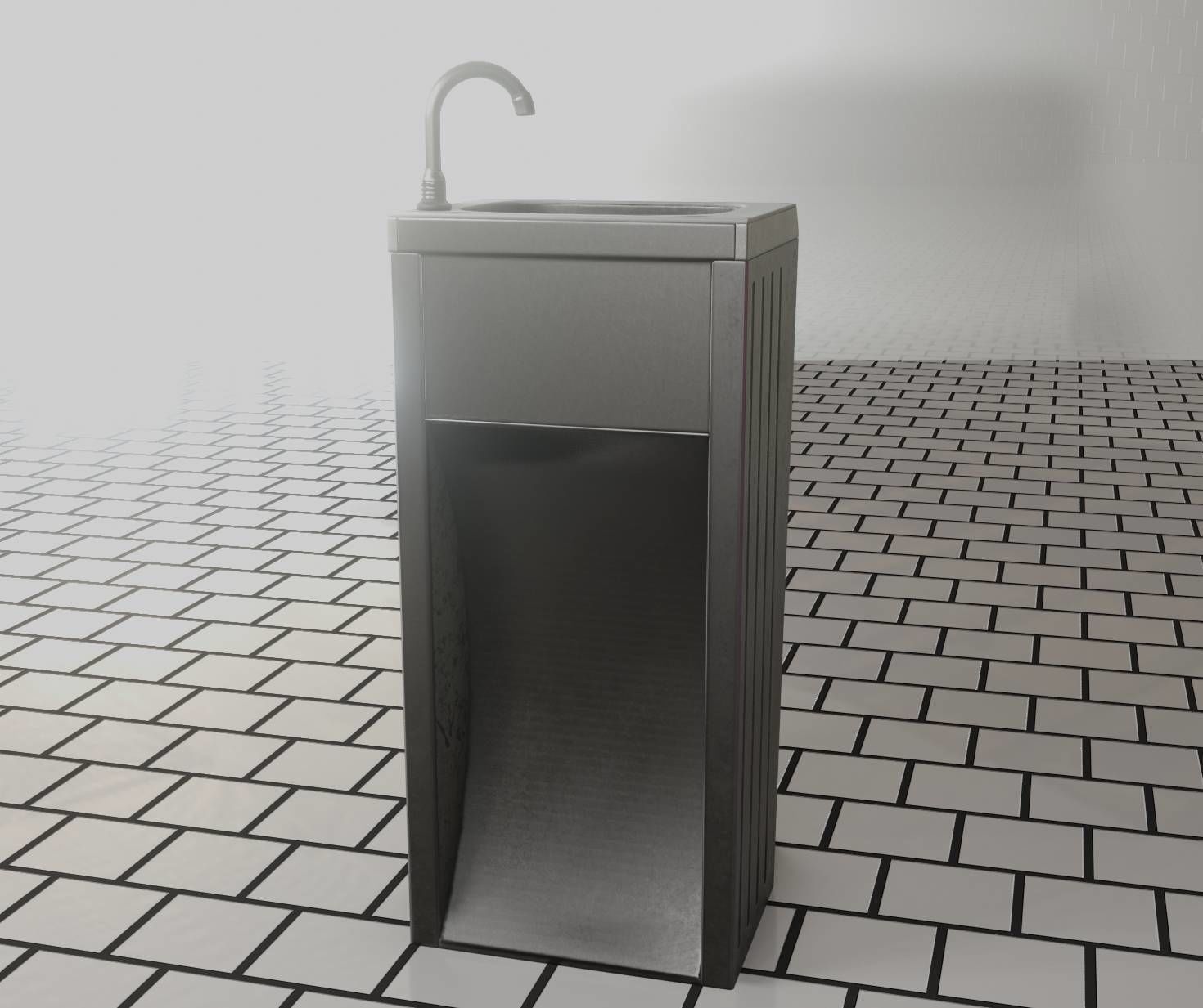 Public Metal Sink - 12- with Wastebin Low-poly 3D model_65
