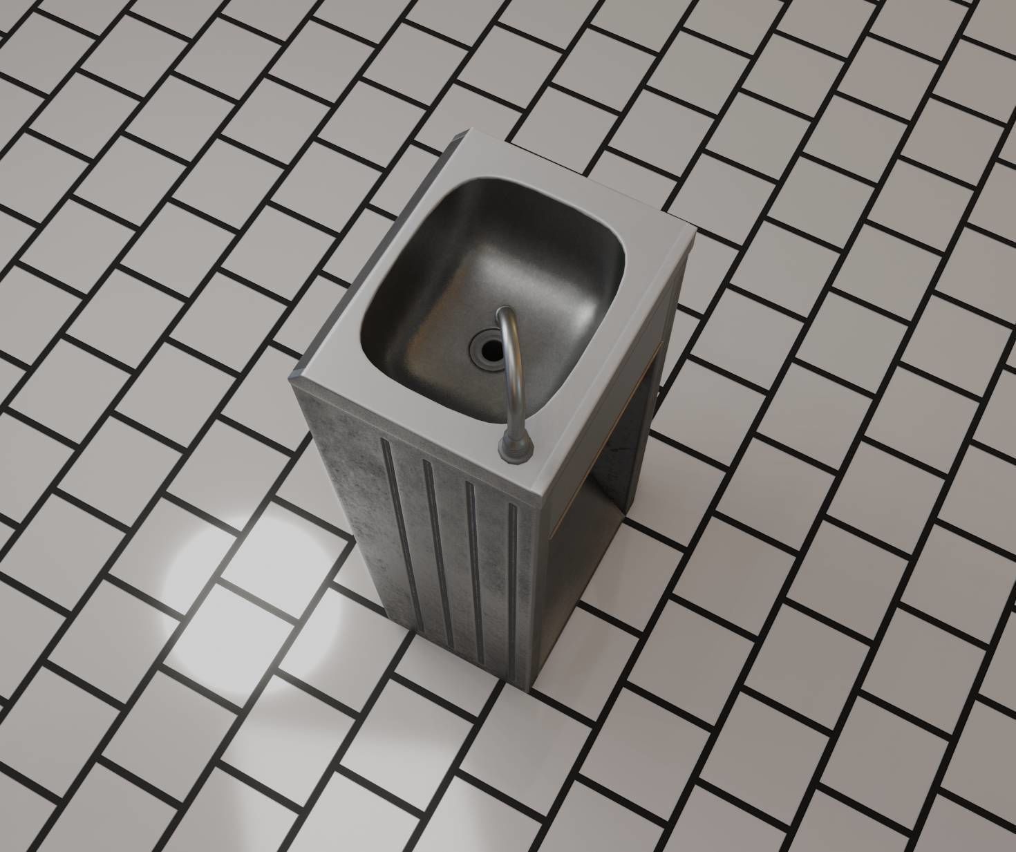Public Metal Sink - 12- with Wastebin Low-poly 3D model_77