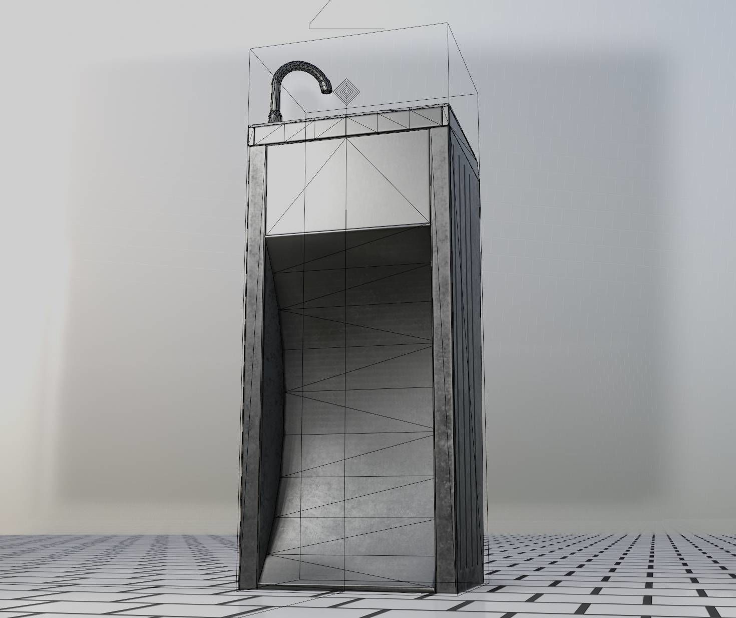 Public Metal Sink - 12- with Wastebin Low-poly 3D model_5