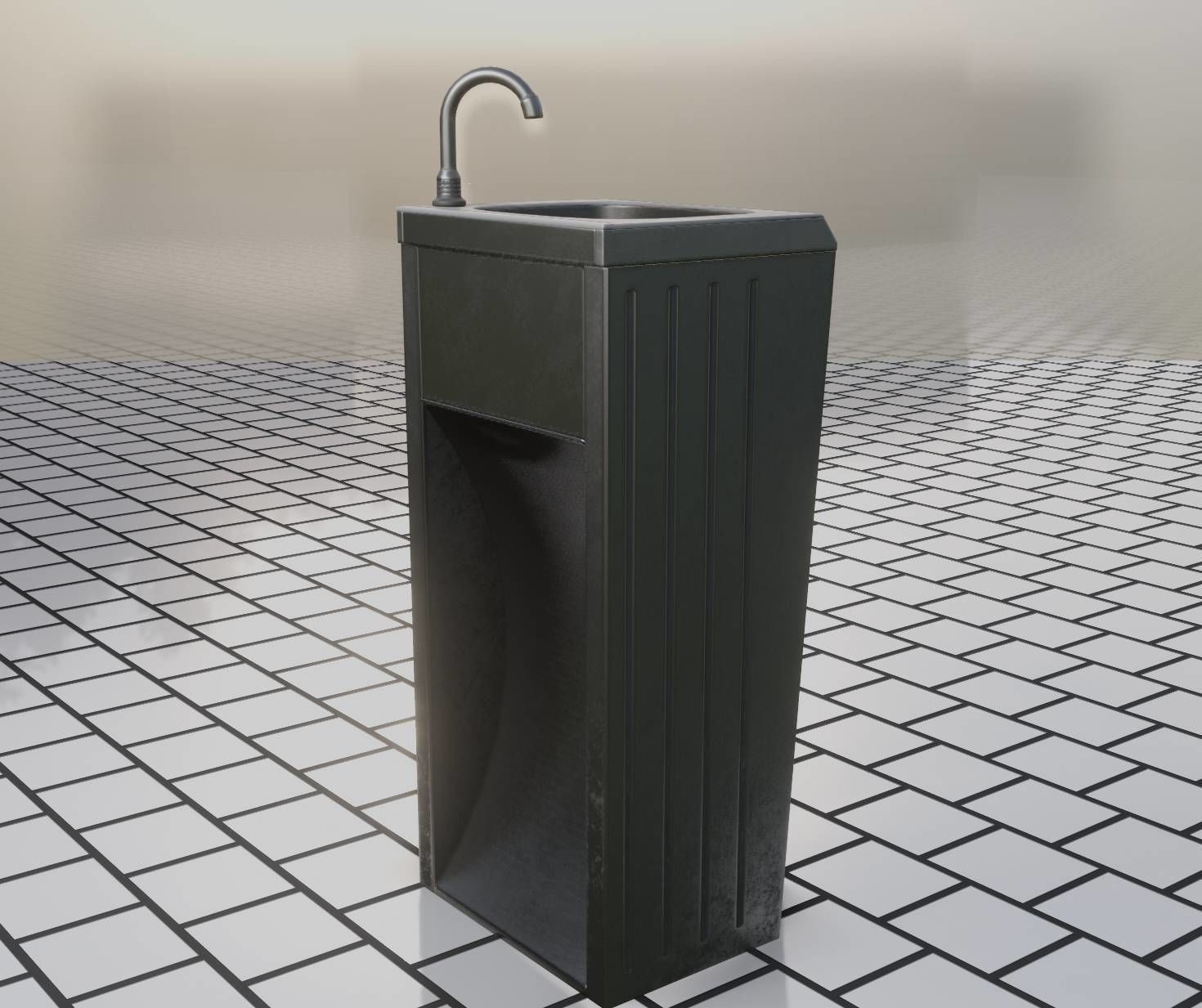 Public Metal Sink - 12- with Wastebin Low-poly 3D model_33