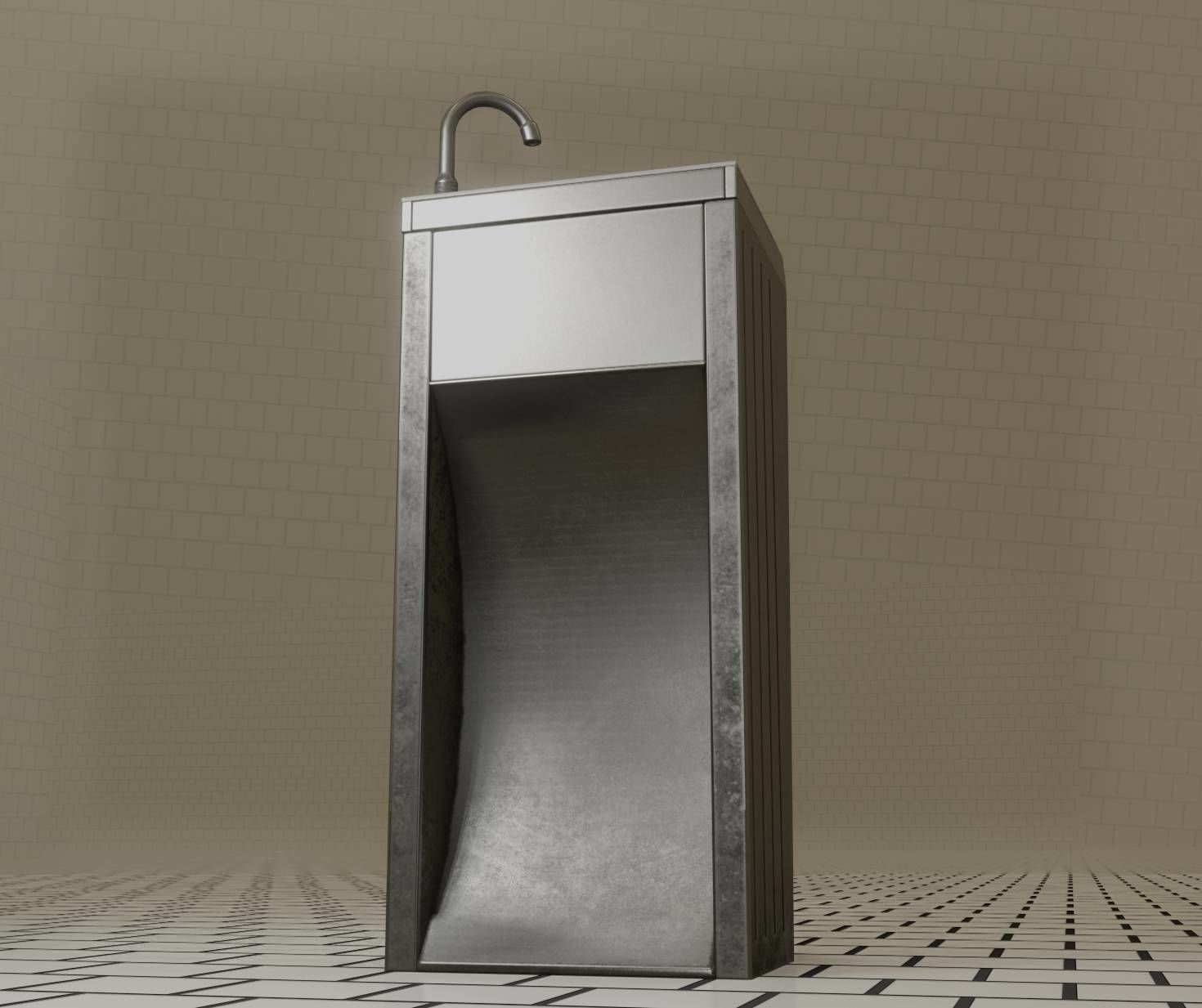 Public Metal Sink - 12- with Wastebin Low-poly 3D model_97
