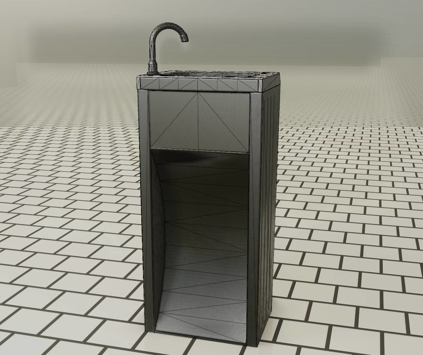 Public Metal Sink - 12- with Wastebin Low-poly 3D model_34
